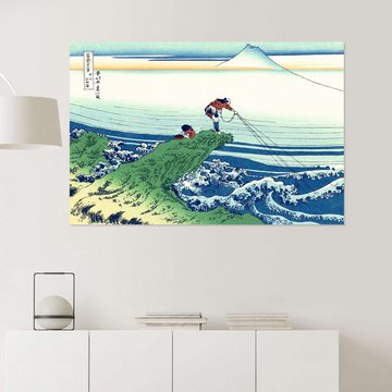 Posterlounge Wandfolie Katsushika Hokusai, Ein Fischer steht auf einem Fels am Kajikazawa in der Provinz Kai, Wohnzimmer Maritim Malerei