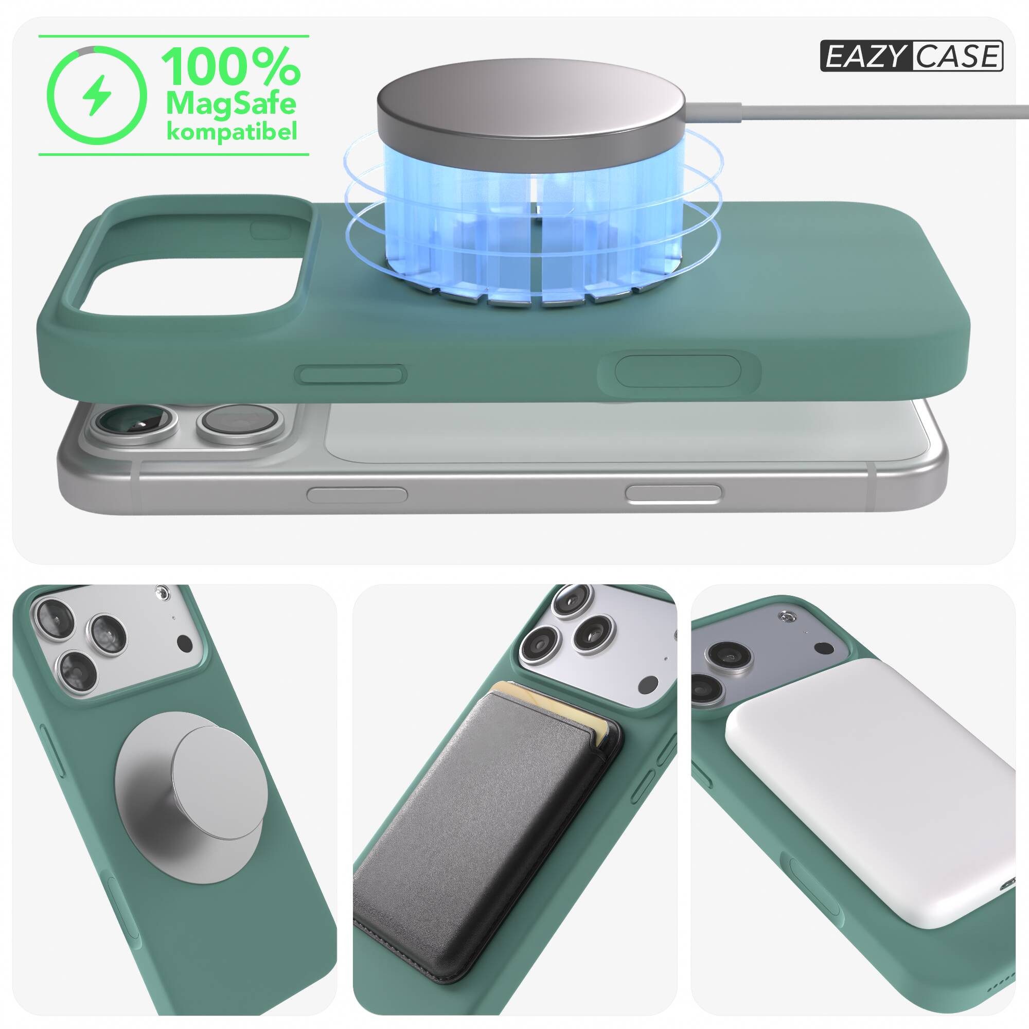 EAZY CASE Handyhülle für Apple iPhone 17 Pro Max Hülle Silikon 6,9 Zoll, Smart Slimcover Displayschutz Handycover Hülle mit MagSafe Dunkelgrün – Bild 5 von 5
