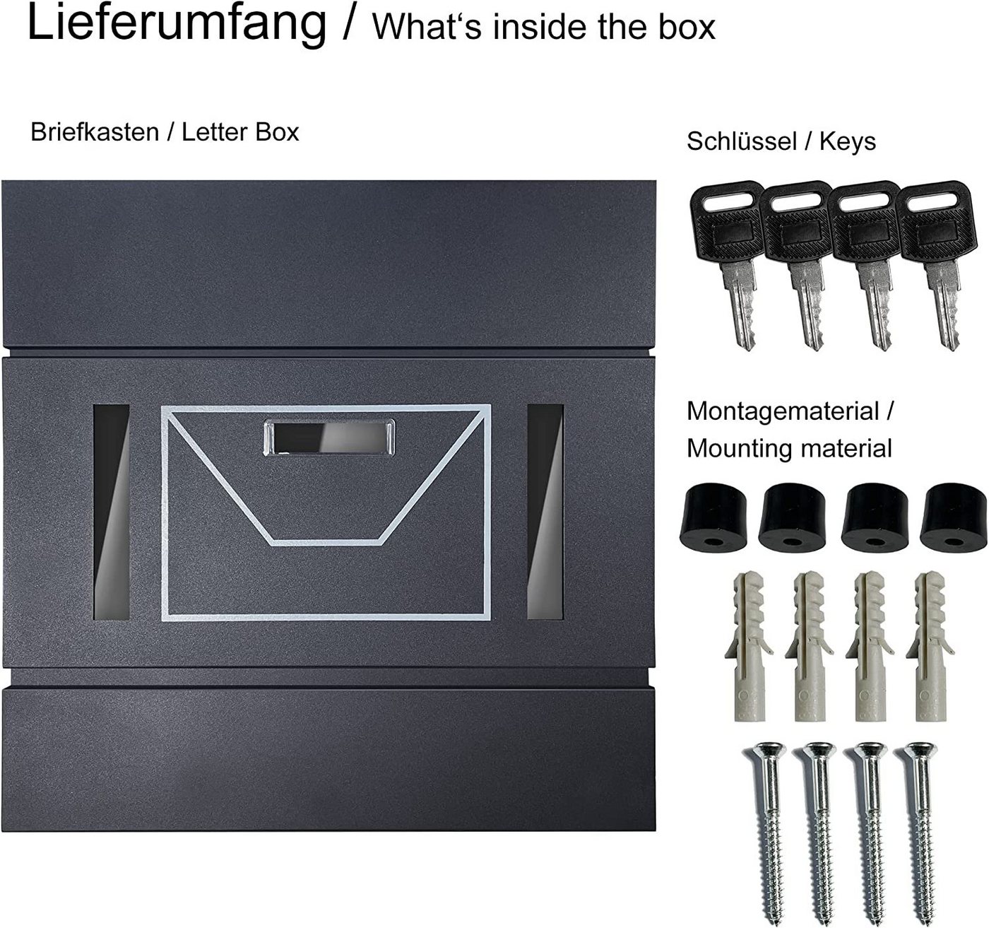 Thumbnail - TÄGA Briefkasten Hermes (1 Stück), mit Zeitungsfach, Sichtfenster, Namensschild aus verzinktem Stahl