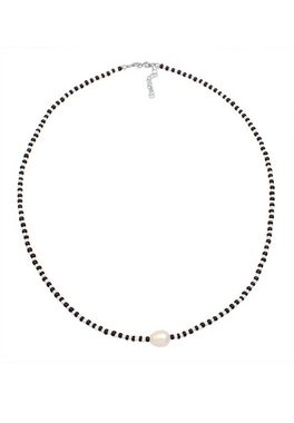 Elli Perlenkette Barock Perle Glass Beads Schwarz Weiß 925 Silber