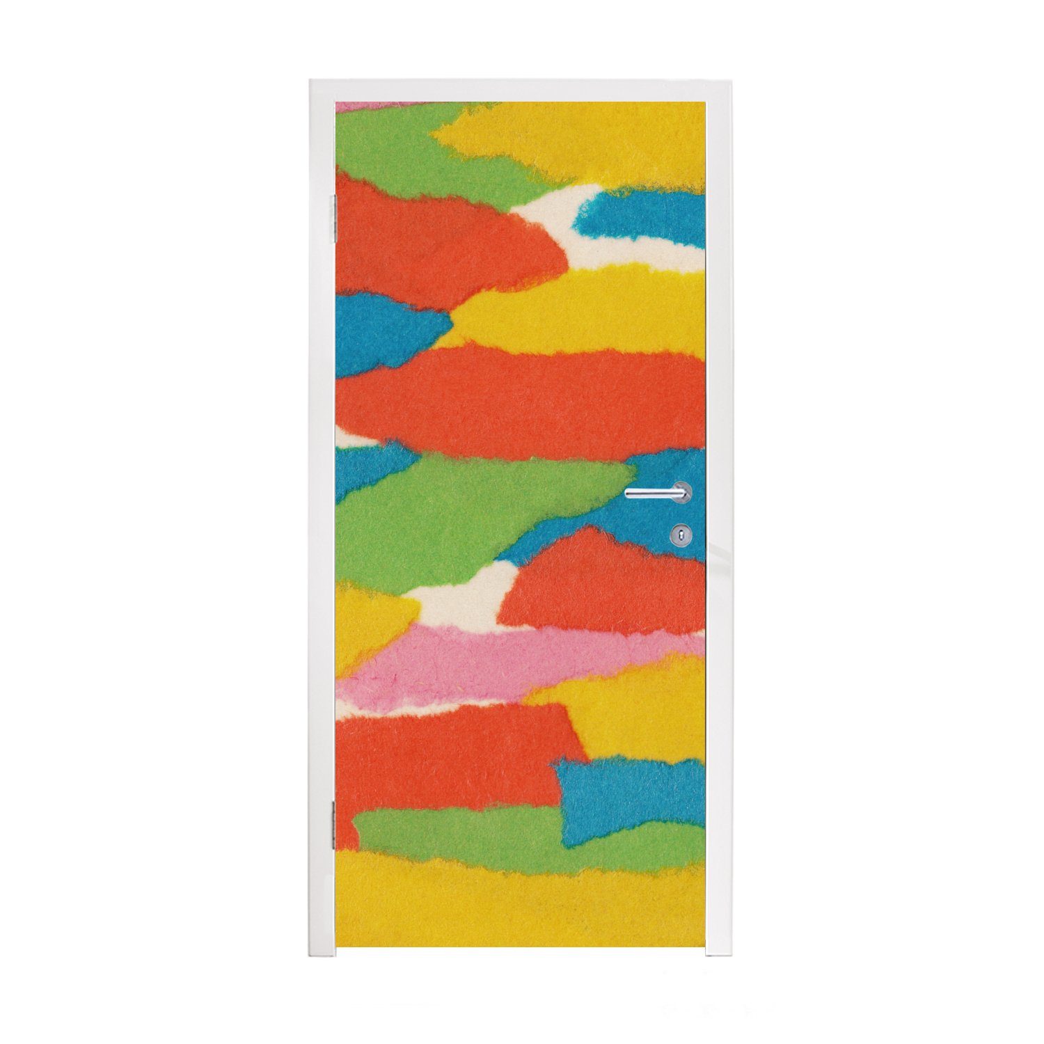 MuchoWow Türtapete Abstrakt - Formen - Rot - Grün - Retro, Matt, bedruckt, (1 St), Fototapete für Tür, Türaufkleber, 75x205 cm