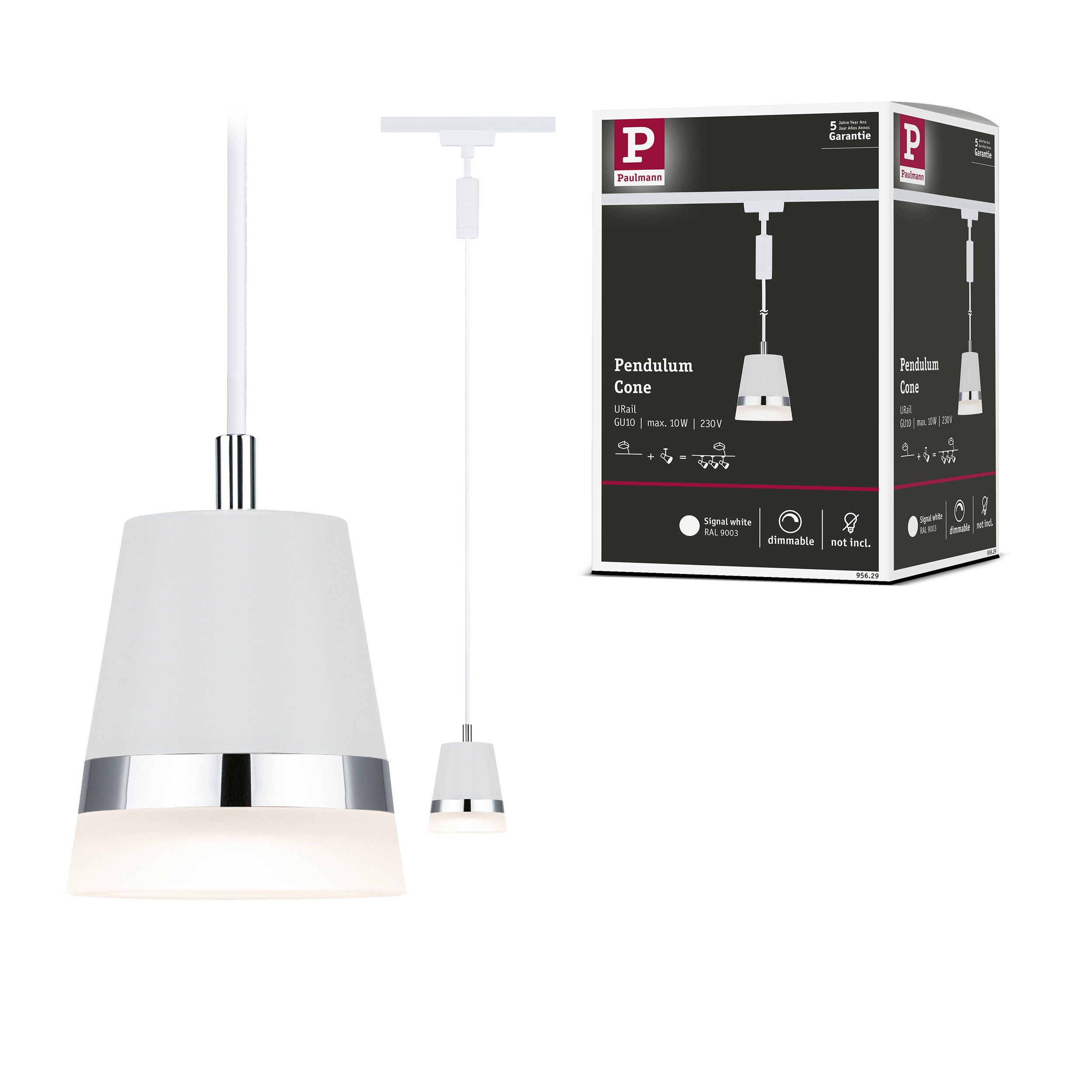 Paulmann Schienensystem-Leuchten URail Pendel Cone GU10 max. 10W dimmbar 230V Signalweiß