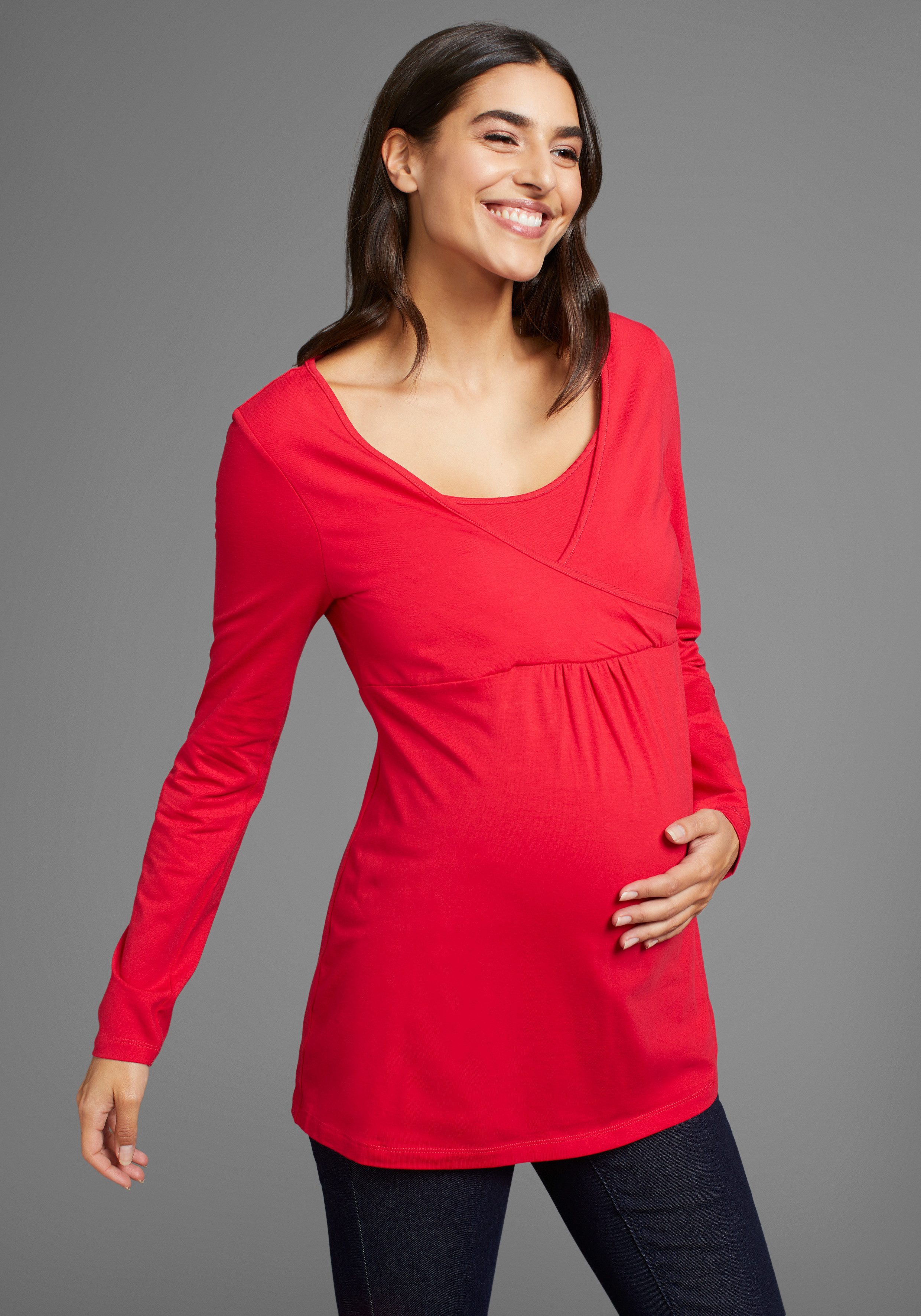 Neun Monate Umstandsshirt 2er Pack Shirts für Schwangerschaft und Stillzeit (Packung, 2-tlg., 2) Langarm, Basic-Schnitt, unifarben, V-Ausschnitt, aus Jerseystoff