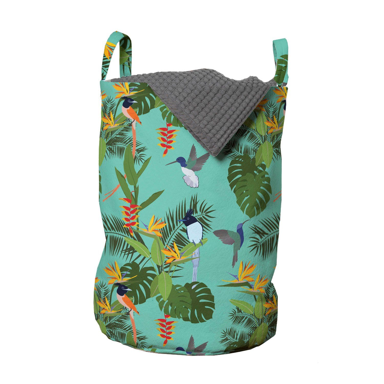 Abakuhaus Wäschesäckchen Wäschekorb mit Griffen Kordelzugverschluss für Waschsalons, Wendekreis Hawaiian Pflanzen exotische Vögel