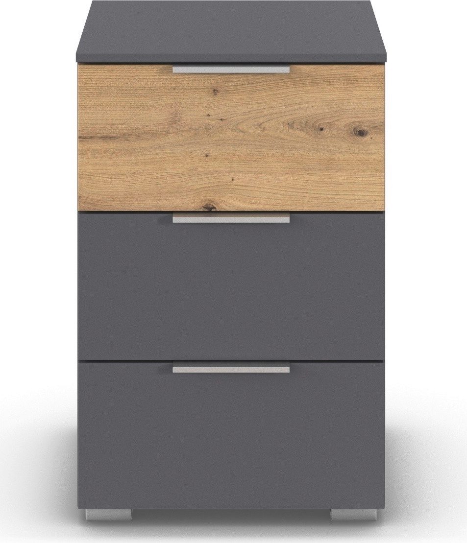rauch Nachtkommode Nachttisch Nachtkonsole Nachtschrank ASTANA (Breite 40 cm / Höhe 61 cm), mit 3 geräumigen Schubladen, Kantengriff in Alufarben MADE IN GERMANY