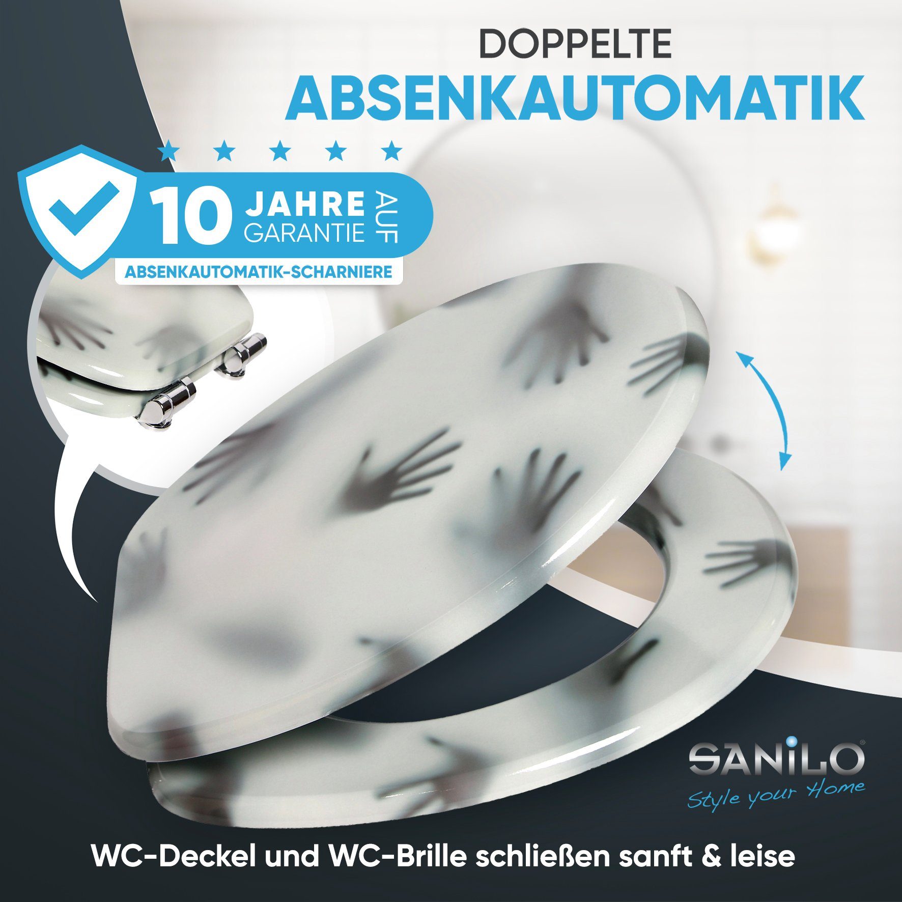 Sanilo WC-Sitz Shadow Hands mit Absenkautomatik, Toilettendeckel vom Hersteller, hochwertig & modern mit Motiv, universell, leichte Montage