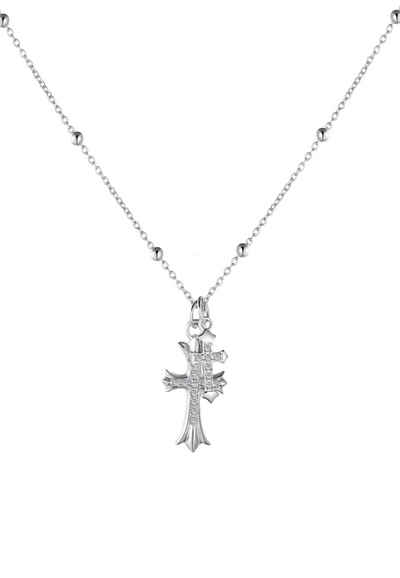 BRELLATO Kreuzkette Damen Halskette Kreuz-Anhänger, Gotik Symbol Kristall-Kreuze (Set Kugelkette mit 2 Kreuzen und Geschenk-Box-Verpackung, 3-tlg., Silber-Kette Kreuz-Collier, Geschenk Ostern Kommunion Firmung), Kreuz-Kette, Sterling Silber 925 18K Gelbgold, 5-A Zirconia