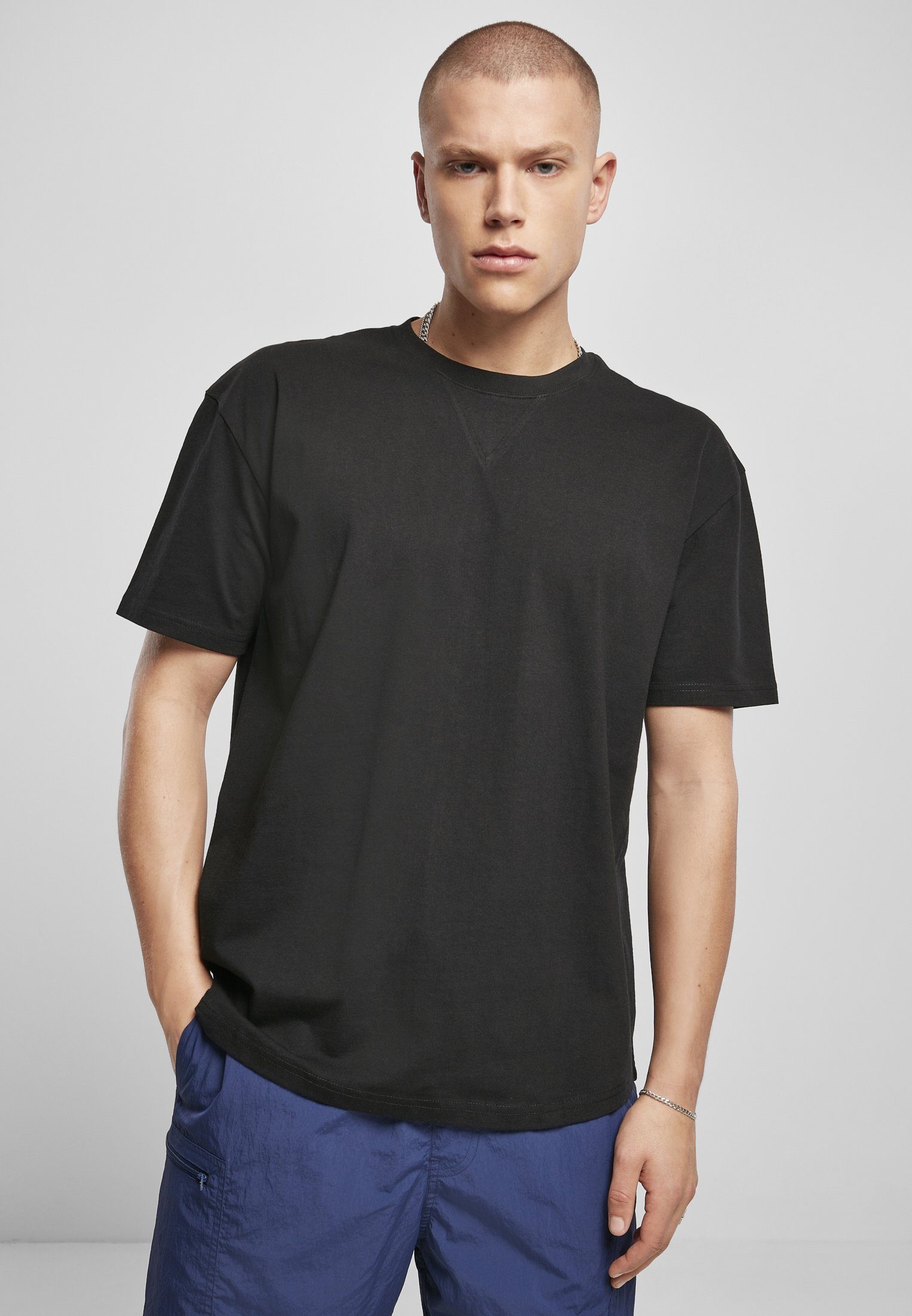 T-Shirt Herren black Cotton CLASSICS 2-Pack black Organic Oversized URBAN (1-tlg) Tee Curved