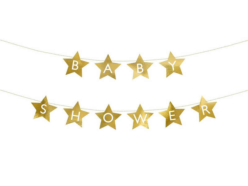 partydeco Girlande, Baby Shower Girlande Banner aus Papier 16,5x290cm gold