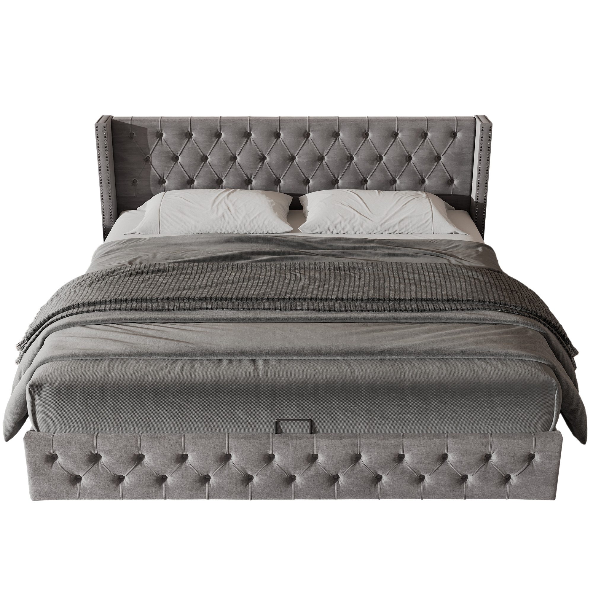 PHOEBE CAT Boxspringbett (Polsterbett, 140 x 200 cm Hydraulisches Funktionsbett), Doppelbett mit Bettkasten und Lattenrost, Samt, Gepolstertes Kopfteil