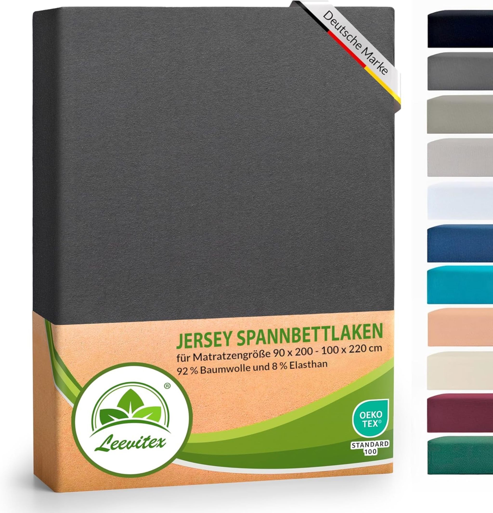 leevitex® Spannbettlaken Luxus, verschiedene Größen, Stoffgewicht 250 g/m², 40 cm Steghöhe, Jersey-Elasthan, Gummizug: rundum, (1 Stück), OEKO-TEX® Standard 100 Zertifikatsnummer 10.HTR.85321 zertifiziert