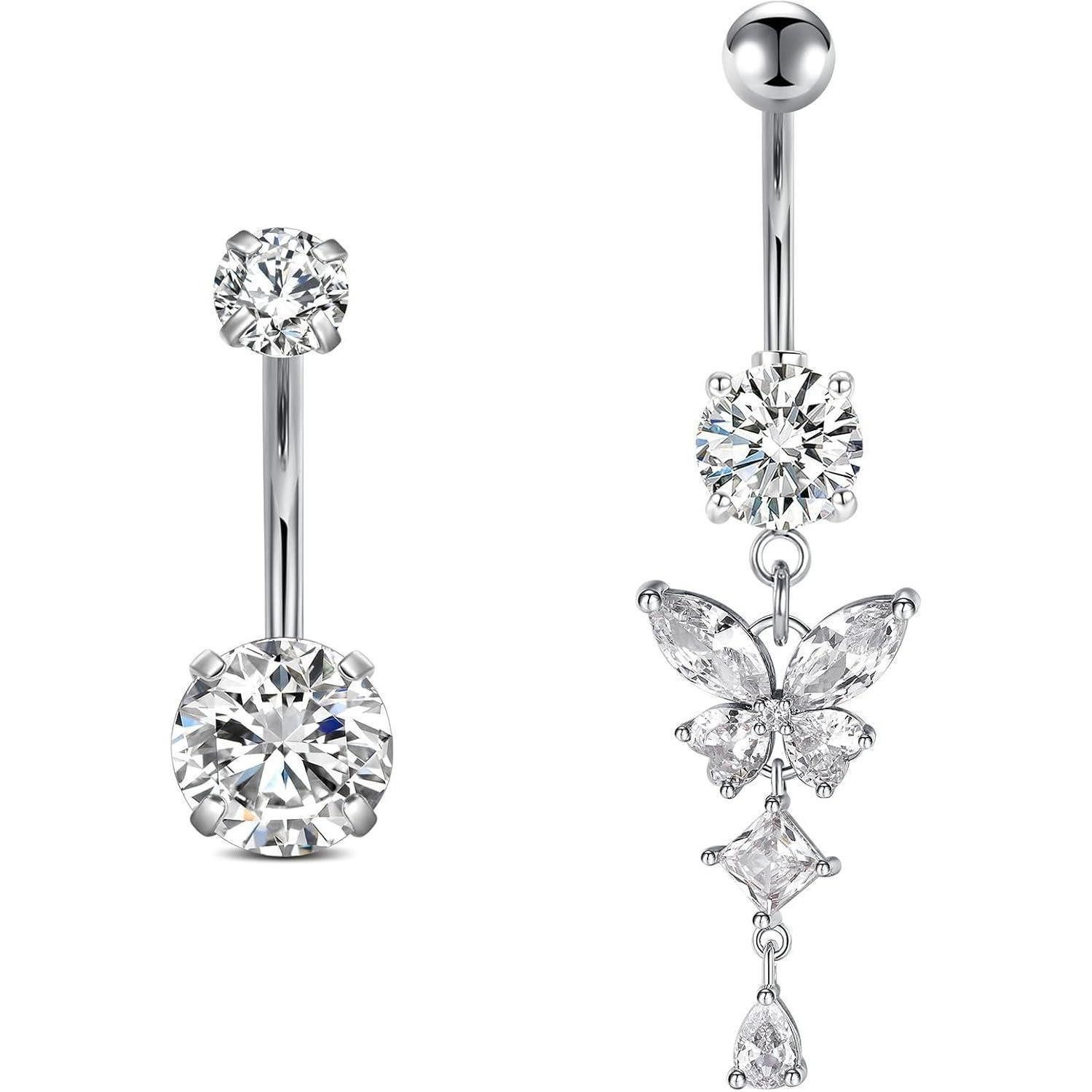 Bauchnabelpiercing Bauchnabelpiercing Chirurgenstahl Schmetterling 12mm Silber-12mm