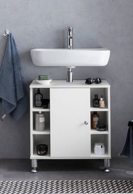 möbelando Waschbeckenunterschrank Waschbeckenunterschrank 60 x 64 x 32 cm Weiß Badschrank mit Tür, 32 x 64 x 60 cm (B/H/L)