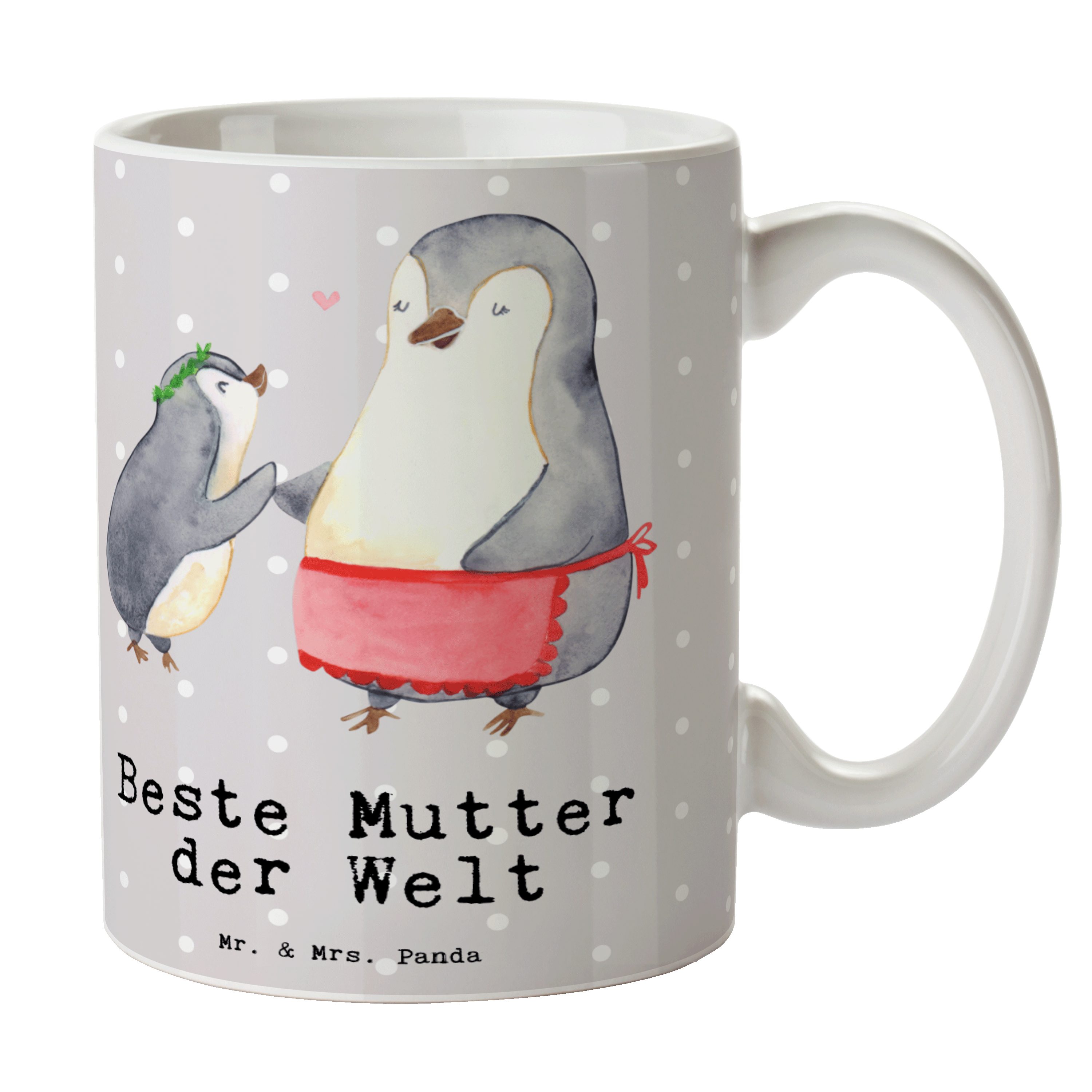 Mr. & Mrs. Panda Tasse Pinguin Beste Mutter der Welt - Grau Pastell - Geschenk, Becher, Mutt, Keramik