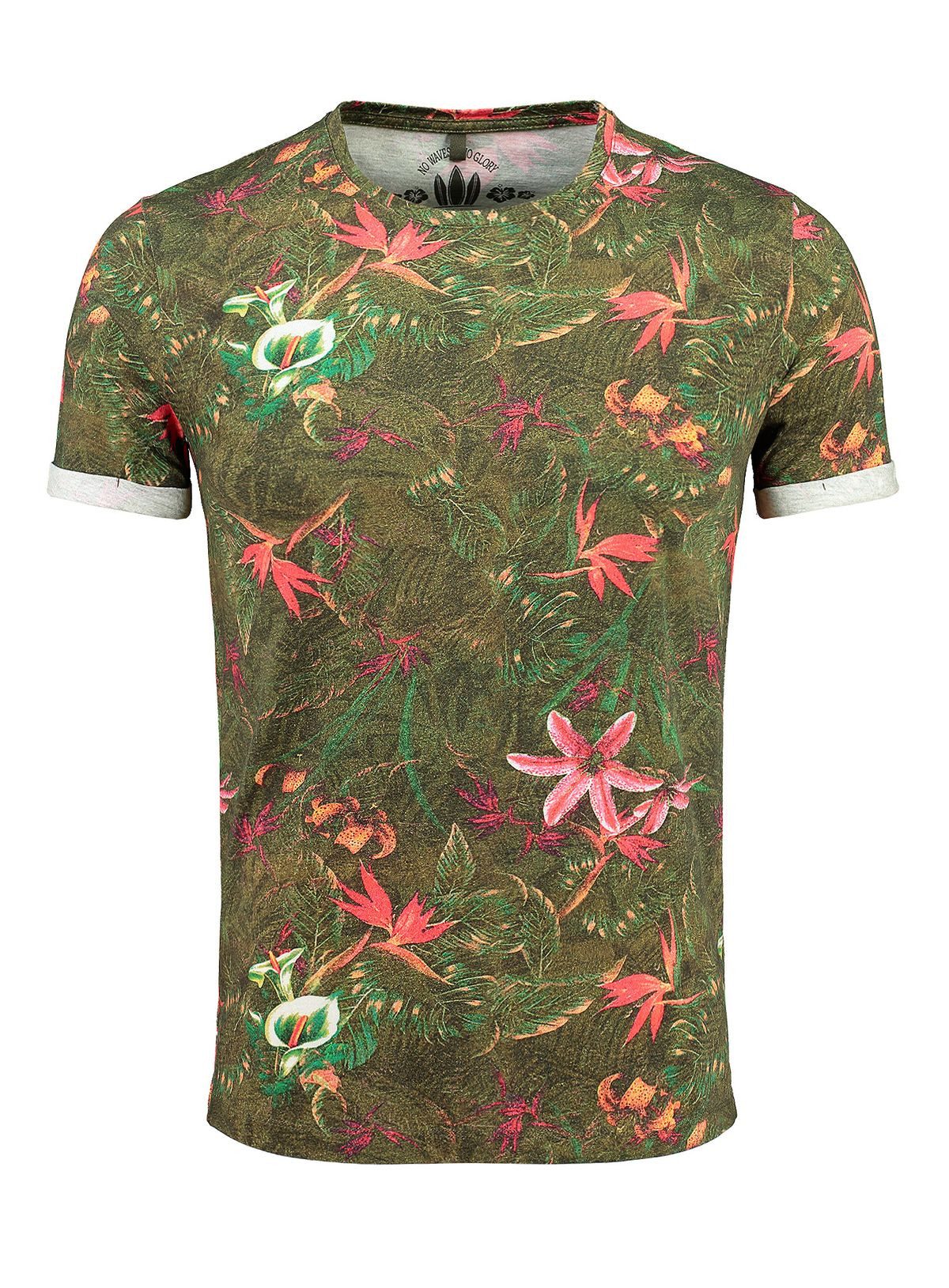 Key Largo T-Shirt Jungles MT00226 Hawaii Look Blumenmuster Rundhalsauschnitt allover Print kurzarm slim fit