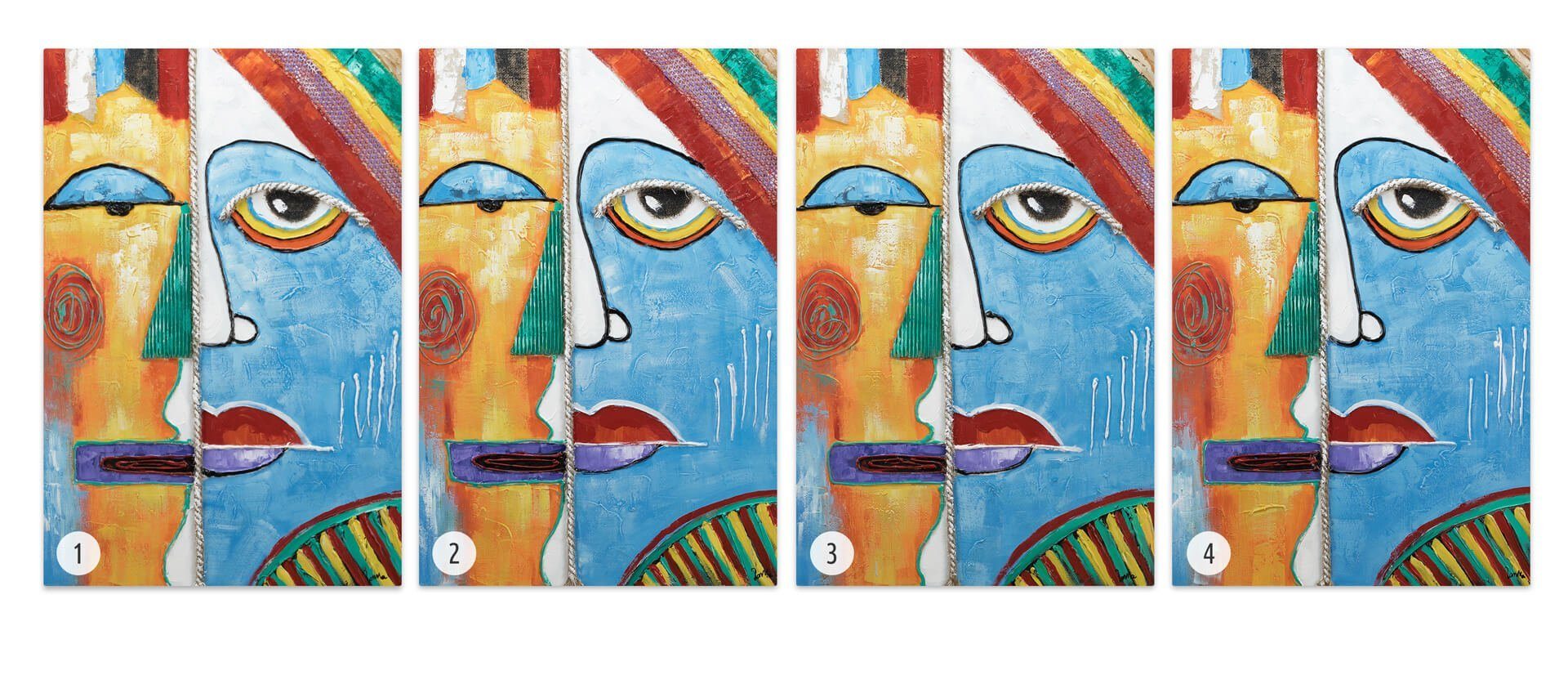 KUNSTLOFT Two Faces 60x90 HANDGEMALT Leinwandbild cm, 100% Wohnzimmer Wandbild Gemälde