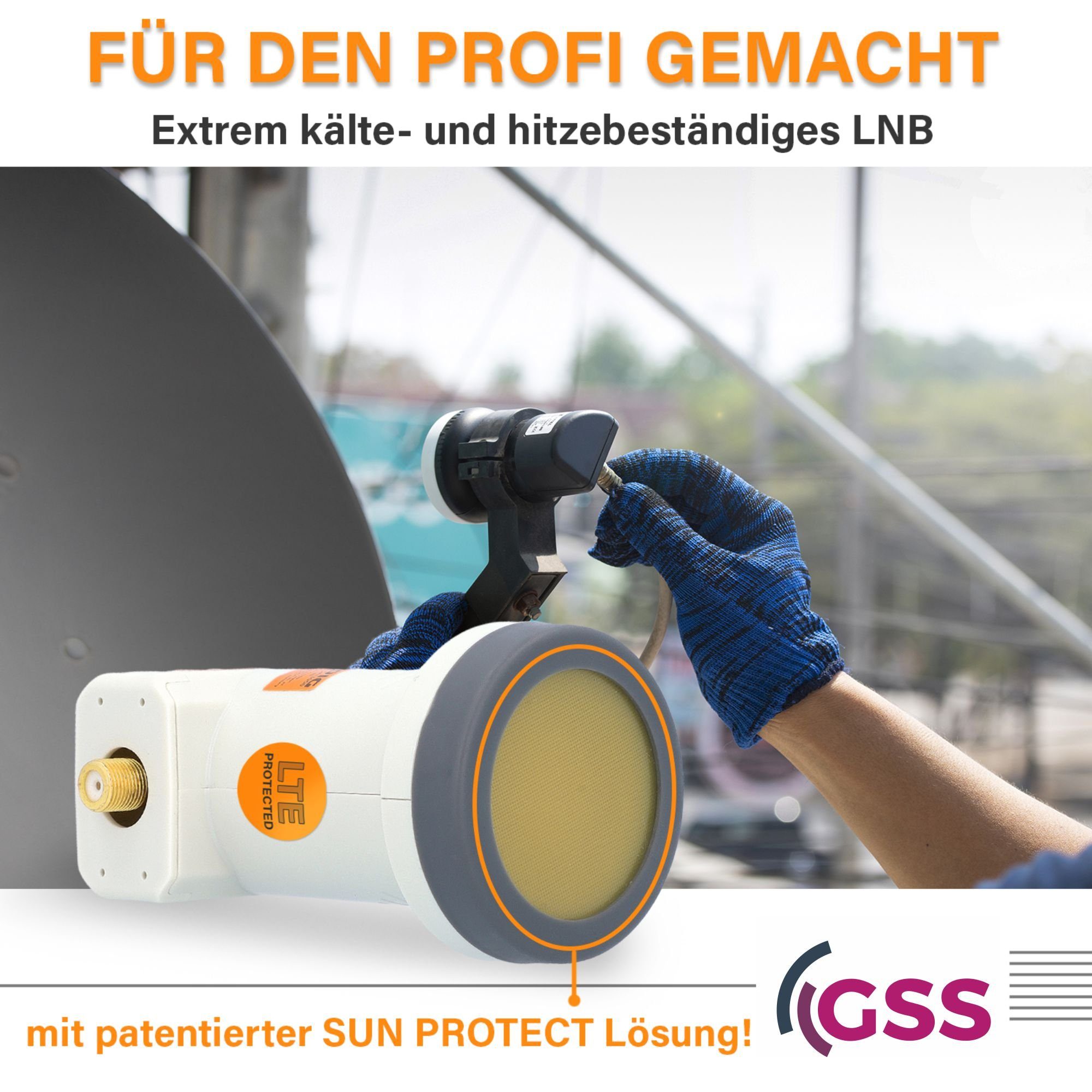 GSS 2x LNB Universal-Single-LNB F-Stecker vergoldet) (LTE Aufdrehhilfe Wetterschutz & mit Filter, Single Helios
