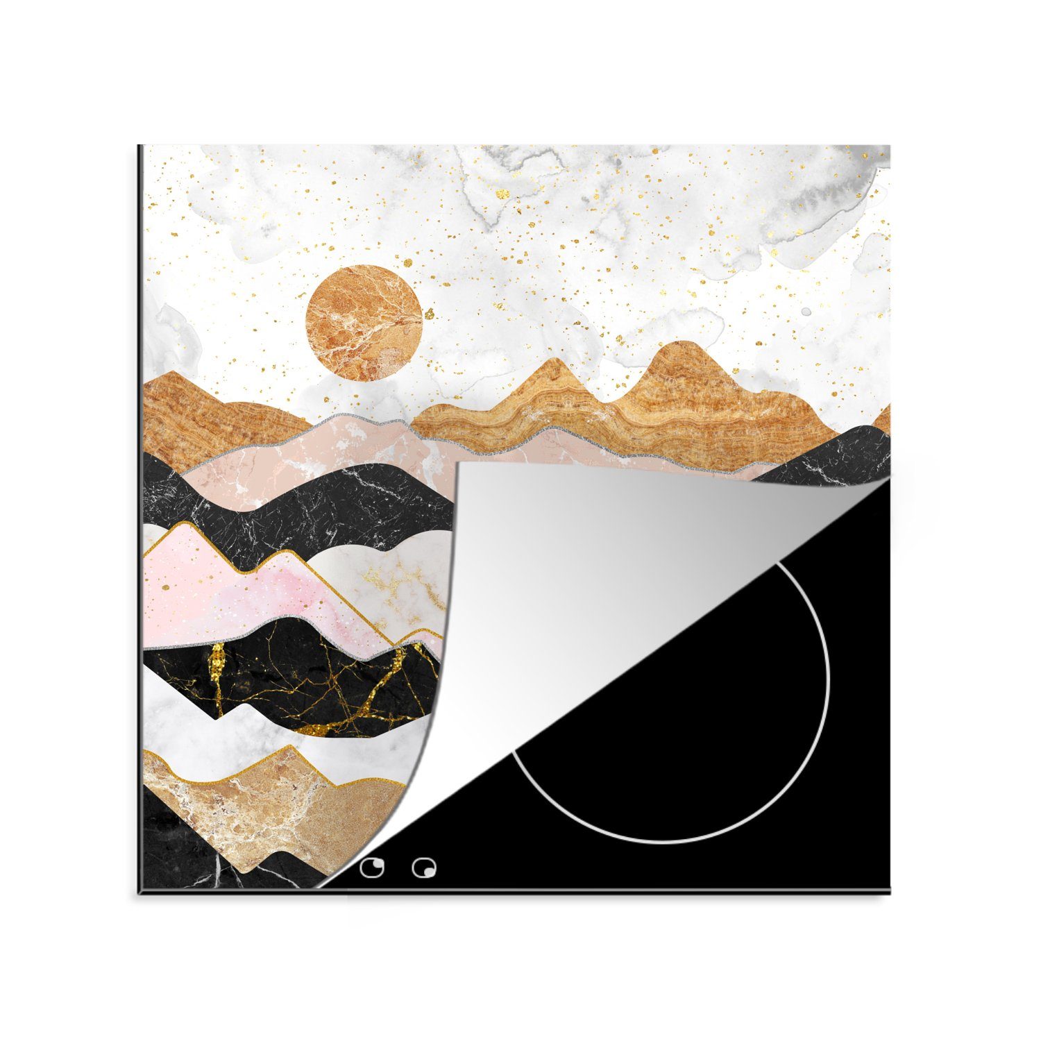 MuchoWow Herdblende-/Abdeckplatte Marmor Pastell Vinyl, küche - Arbeitsplatte tlg), 78x78 (1 Ceranfeldabdeckung, Gold, - für cm