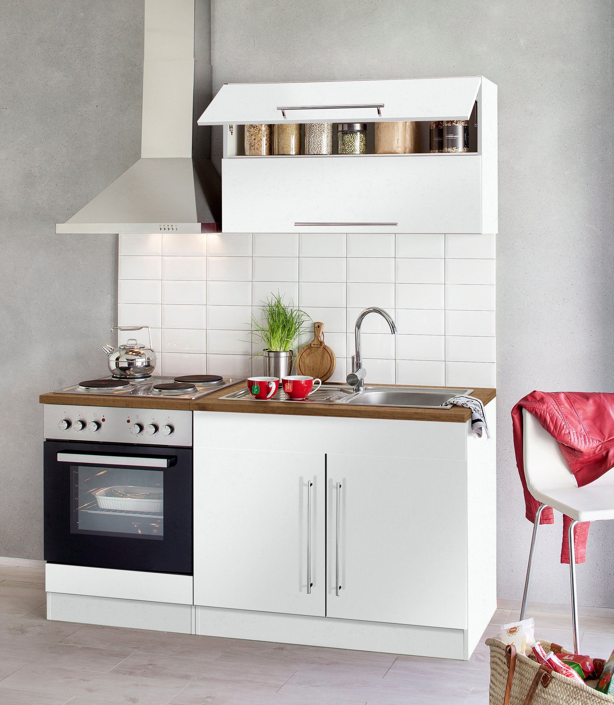 HELD MÖBEL Küchenzeile Samos, mit E-Geräten, Breite 160 cm weiß/wotaneichefarben | weiß