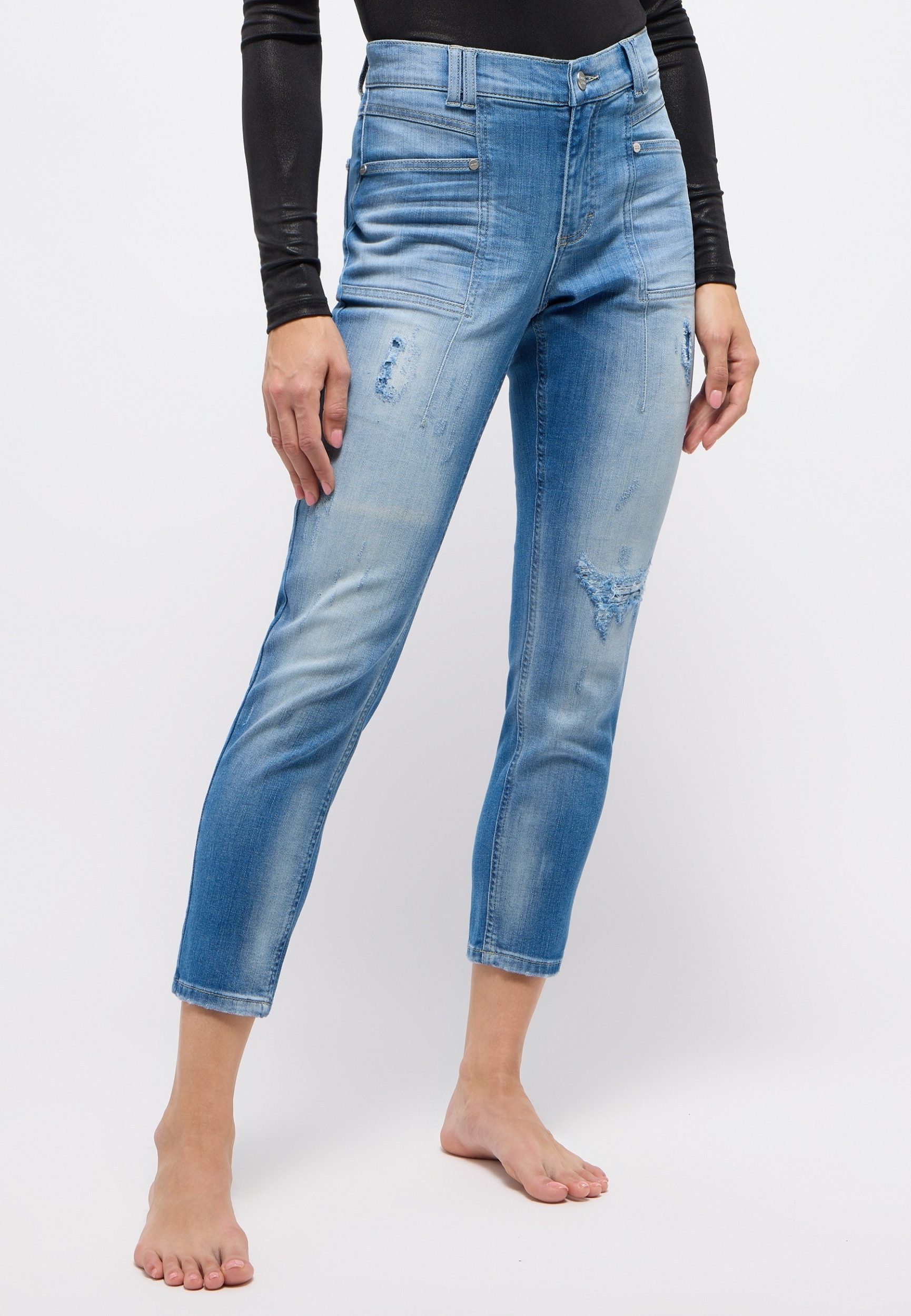 ANGELS Slim-fit-Jeans ORNELLA POCKET, light blue used destroyed