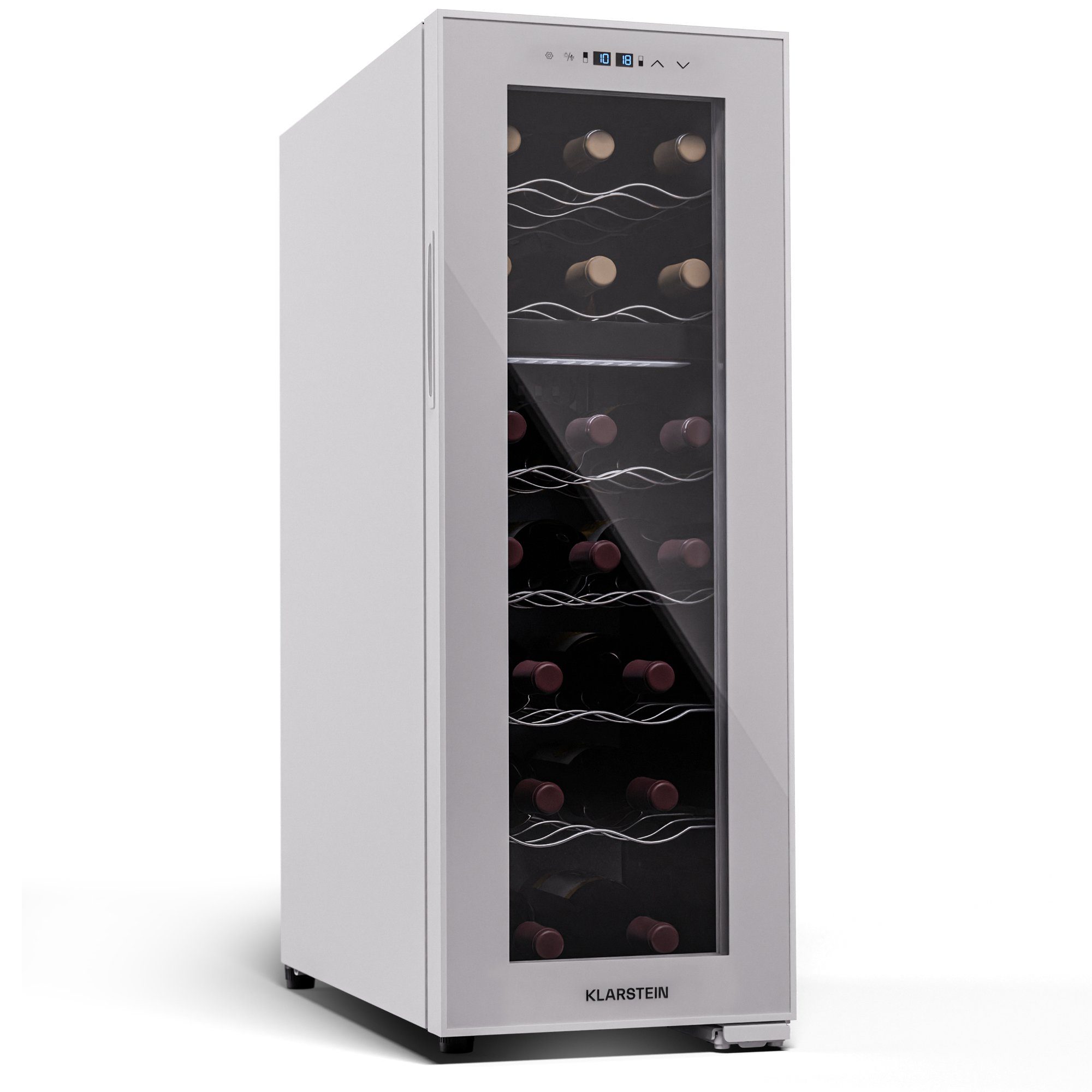 Klarstein Weinkühlschrank Shiraz 18 Duo, für 18 Standardflaschen á 0,75l,Wein Flaschenkühlschrank Weintemperierschrank Weinschrank Kühlschrank Weiß | Weiss