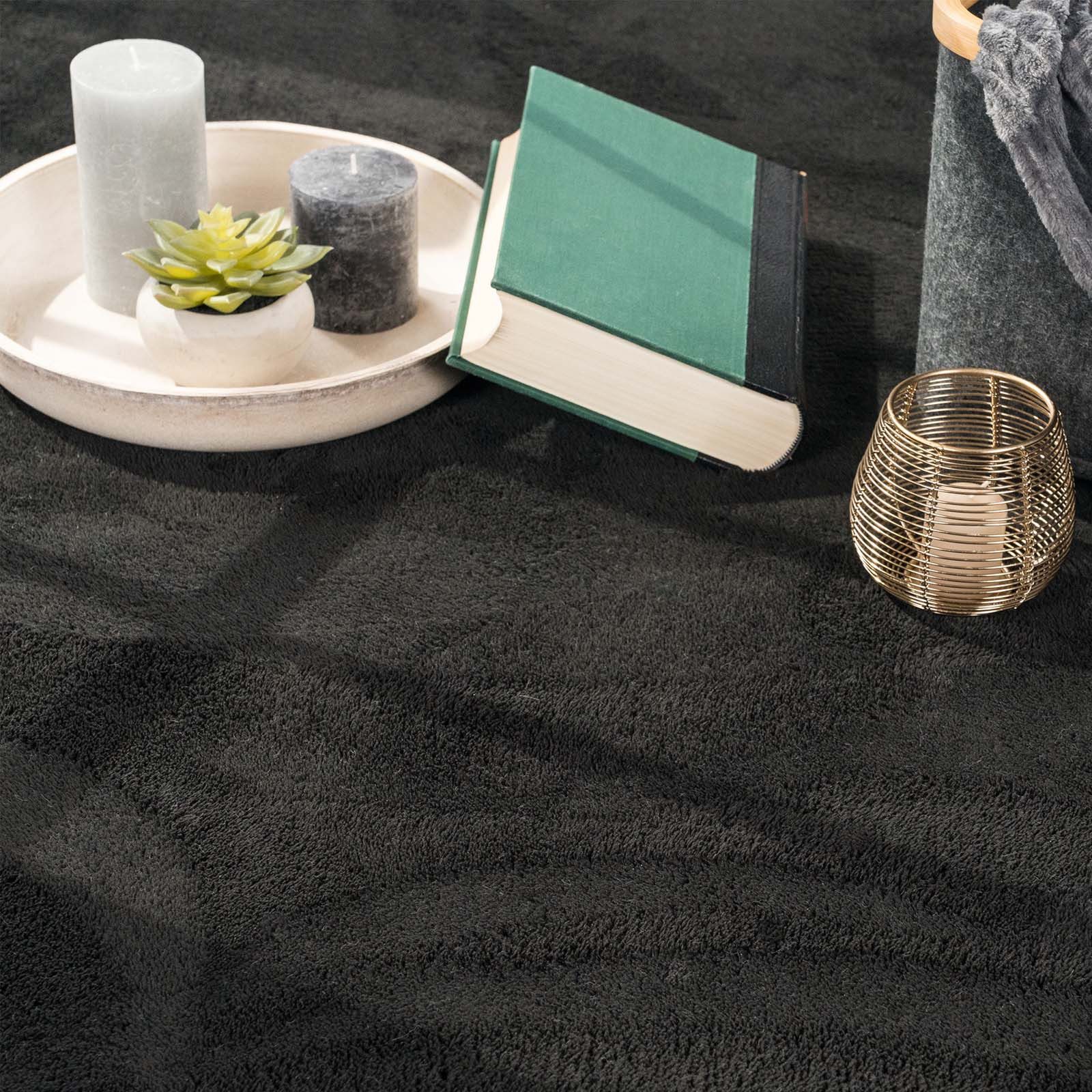 TaraCarpet Teppich Supersoft Kurzflorteppich Fiona Uni, rechteckig, Höhe: 14 mm, Wohnzimmer, Schlafzimmer, Esszimmer, Fiona schwarz 50x80