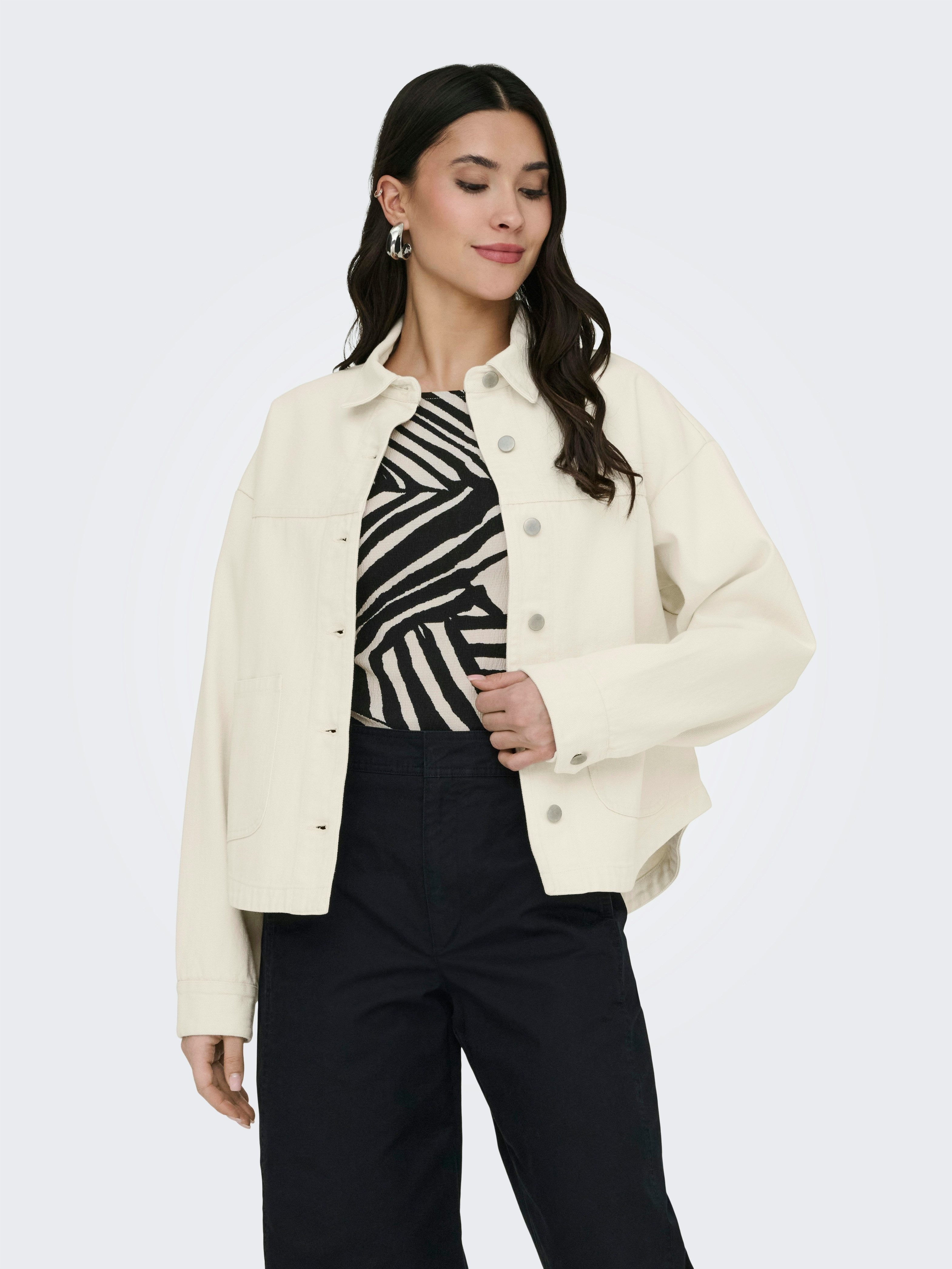 JDY Jeansjacke JDYNOMA L/S SHACKET PNT DIA Baumwolle, Denim Style