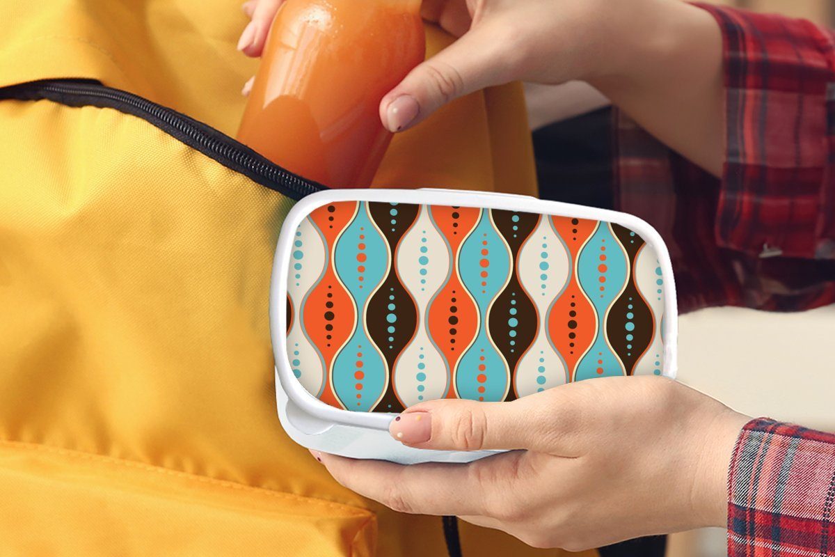 MuchoWow Lunchbox Retro - (2-tlg), Kinder für - weiß Design, Jungs Brotdose, Kunststoff, Erwachsene, Kreis und Mädchen und Brotbox für