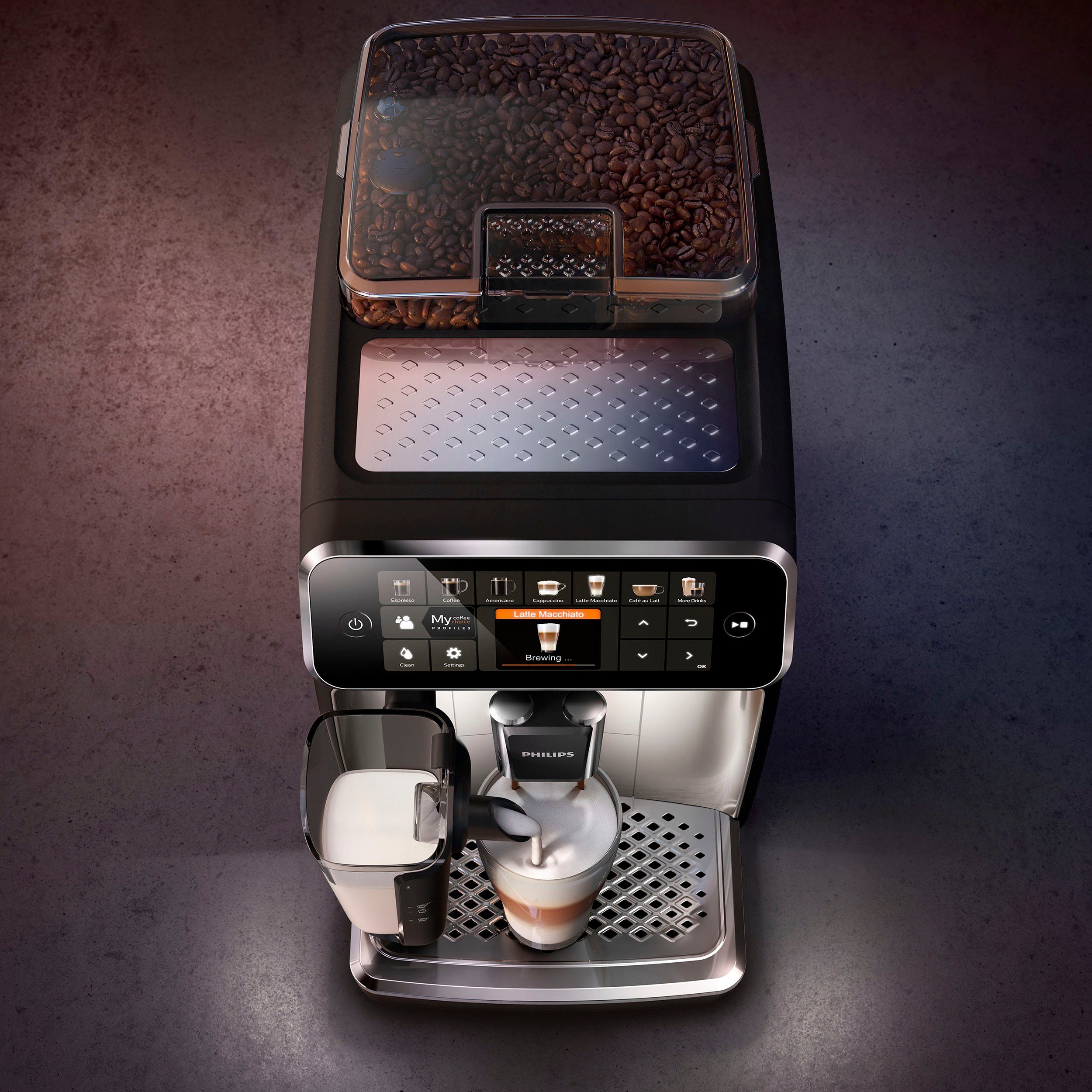 Philips Kaffeevollautomat 5400 Series EP5447/90 LatteGo, chrom/mattschwarz