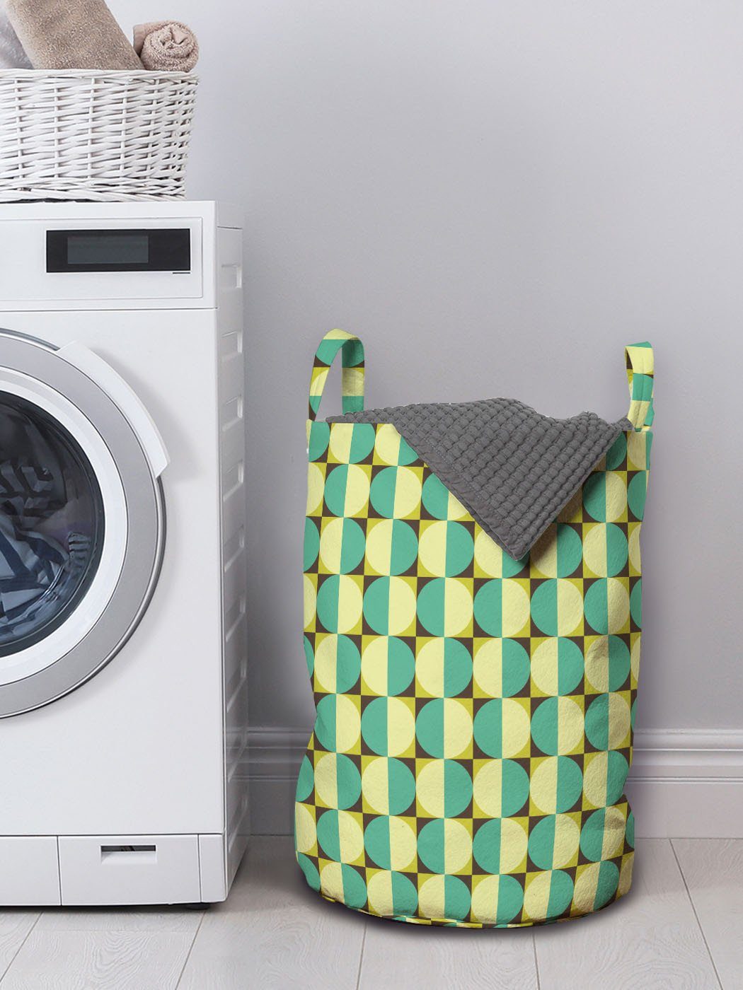 Bi-Color-Kreisquadrate Kordelzugverschluss Griffen Geometrisch für mit Waschsalons, Abakuhaus Wäschekorb Wäschesäckchen