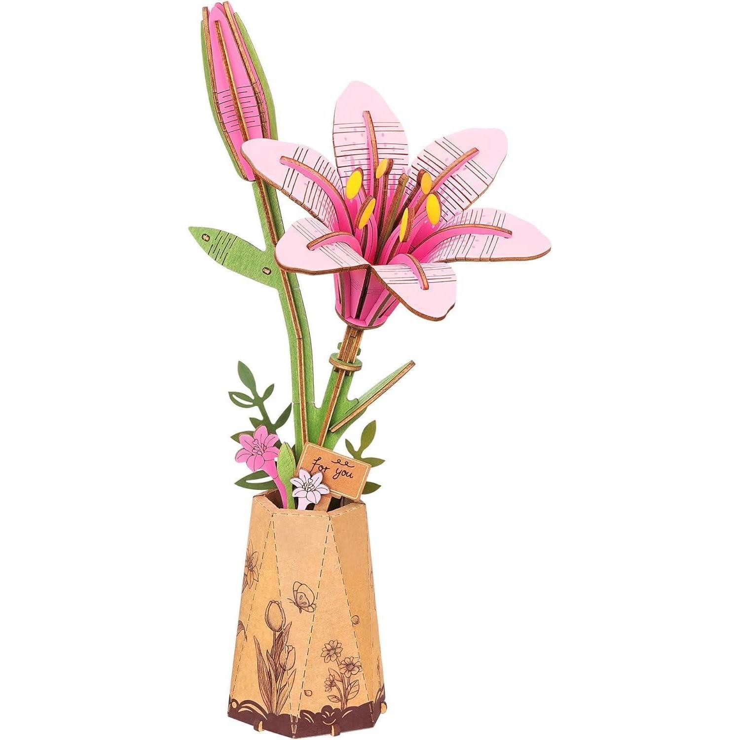LuxusKollektion 3D-Puzzle 3D Puzzle Holz Blumenstrauß Modell Kit Erwachsene Geschenk Rosa Lilie, Puzzleteile