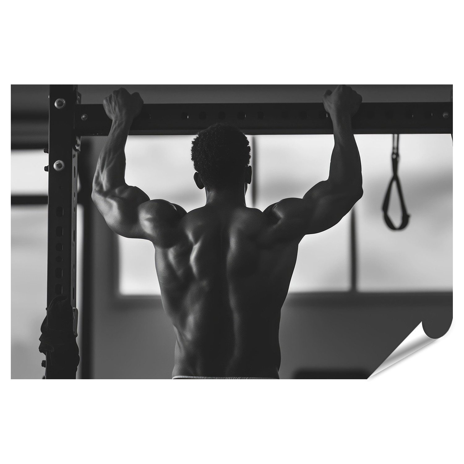 islandburner Poster, Mann beim Klimmzug Training im Fitnessstudio