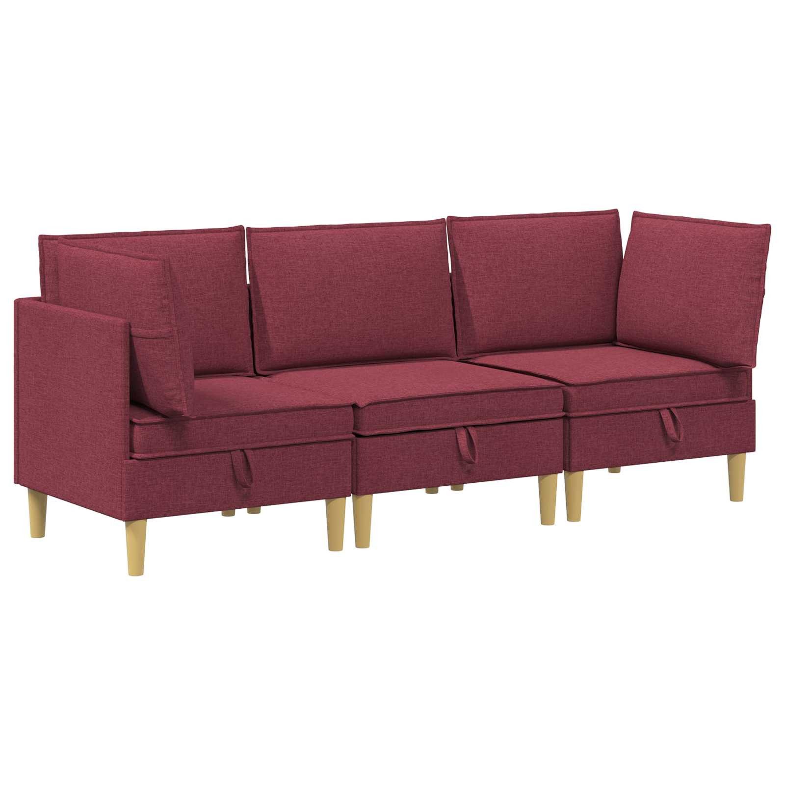 vidaXL Sitzgruppe Wohnzimmergarnitur mit Kissen mit Speicher 3 pcs Weinrot Stoff, (3-tlg)