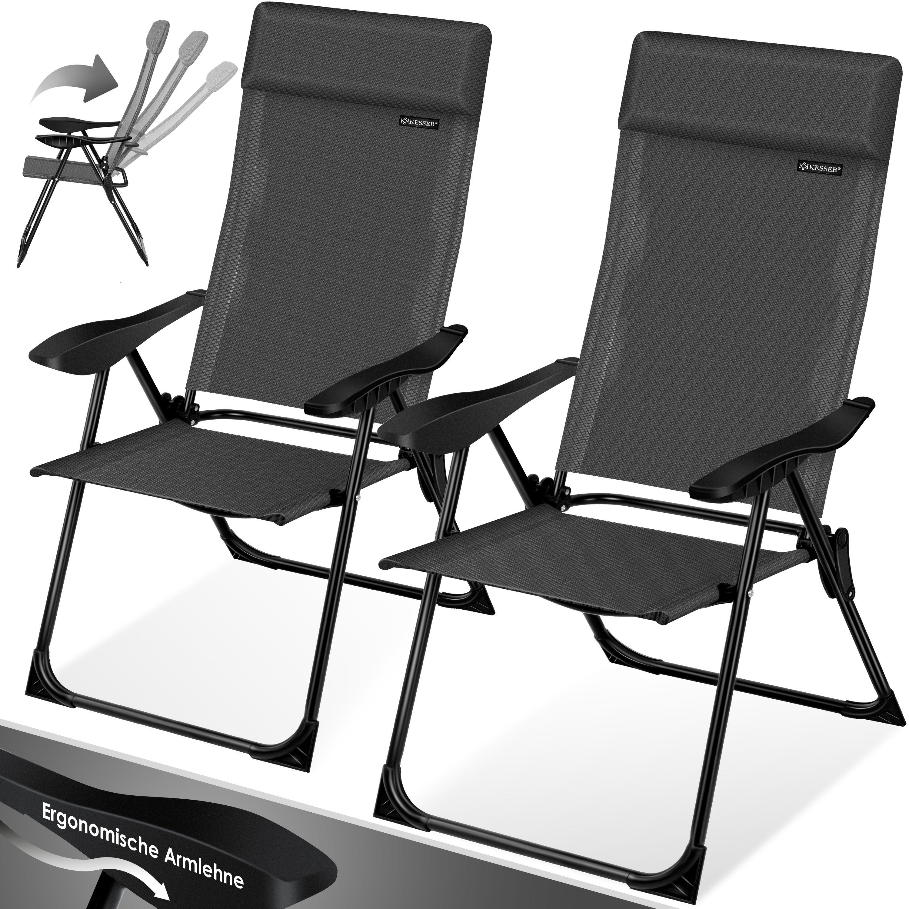 2er Set Klappstuhl faltbar schwarz für Camping & Garten Balkonstuhl Küchenstuhl 