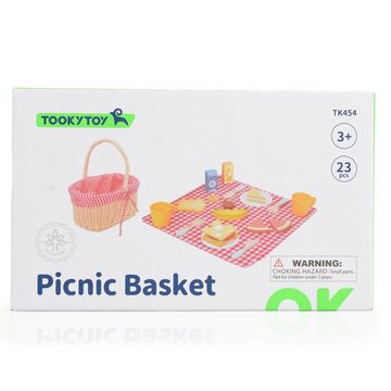 Tooky Toy Spiellebensmittel Spielzeug Picknickkorb TK454, Holz, Picknickdecke, Teller, Lebensmittel