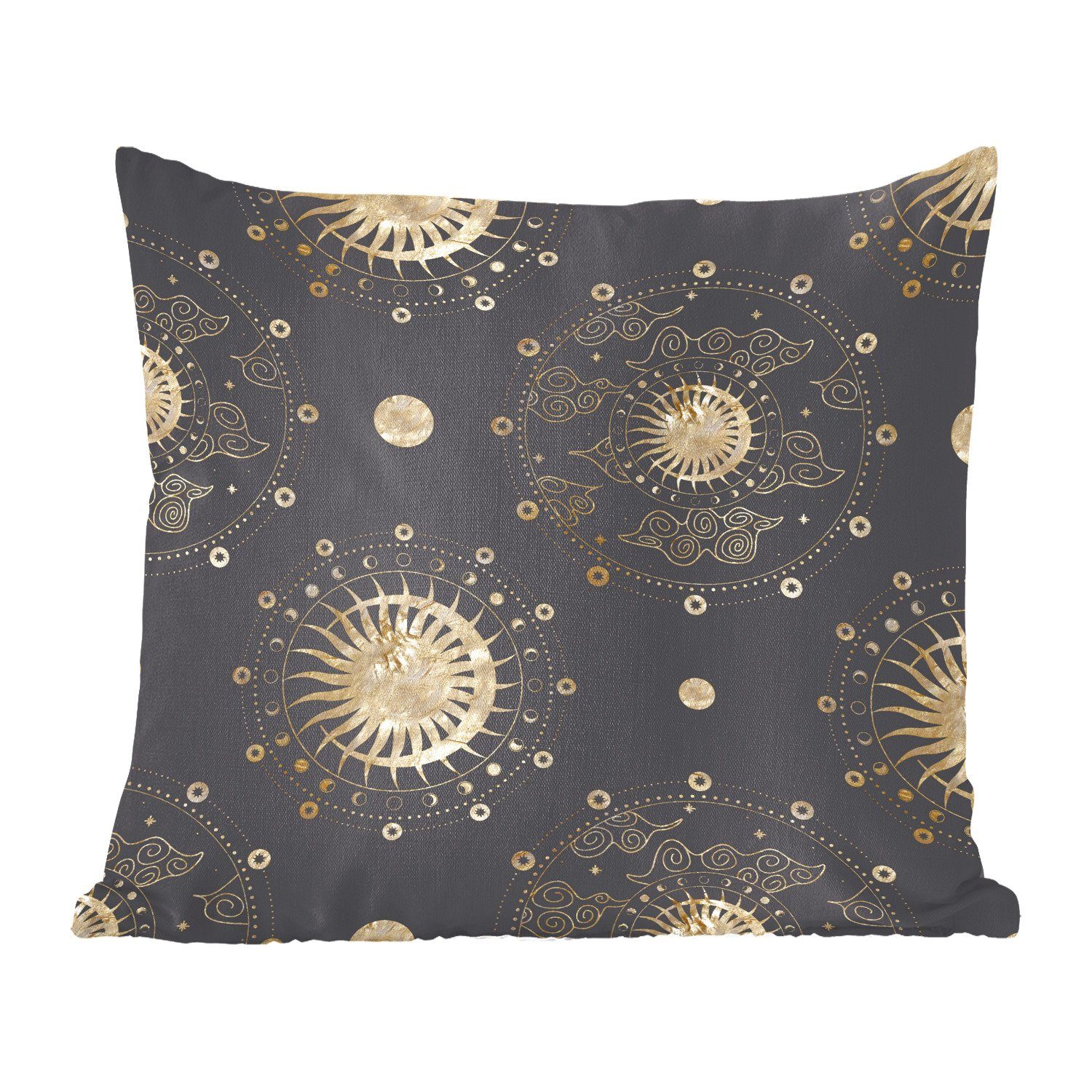 MuchoWow Dekokissen Muster - Mond - Sonne - Gold, Zierkissen mit Füllung für Wohzimmer, Schlafzimmer, Deko, Sofakissen