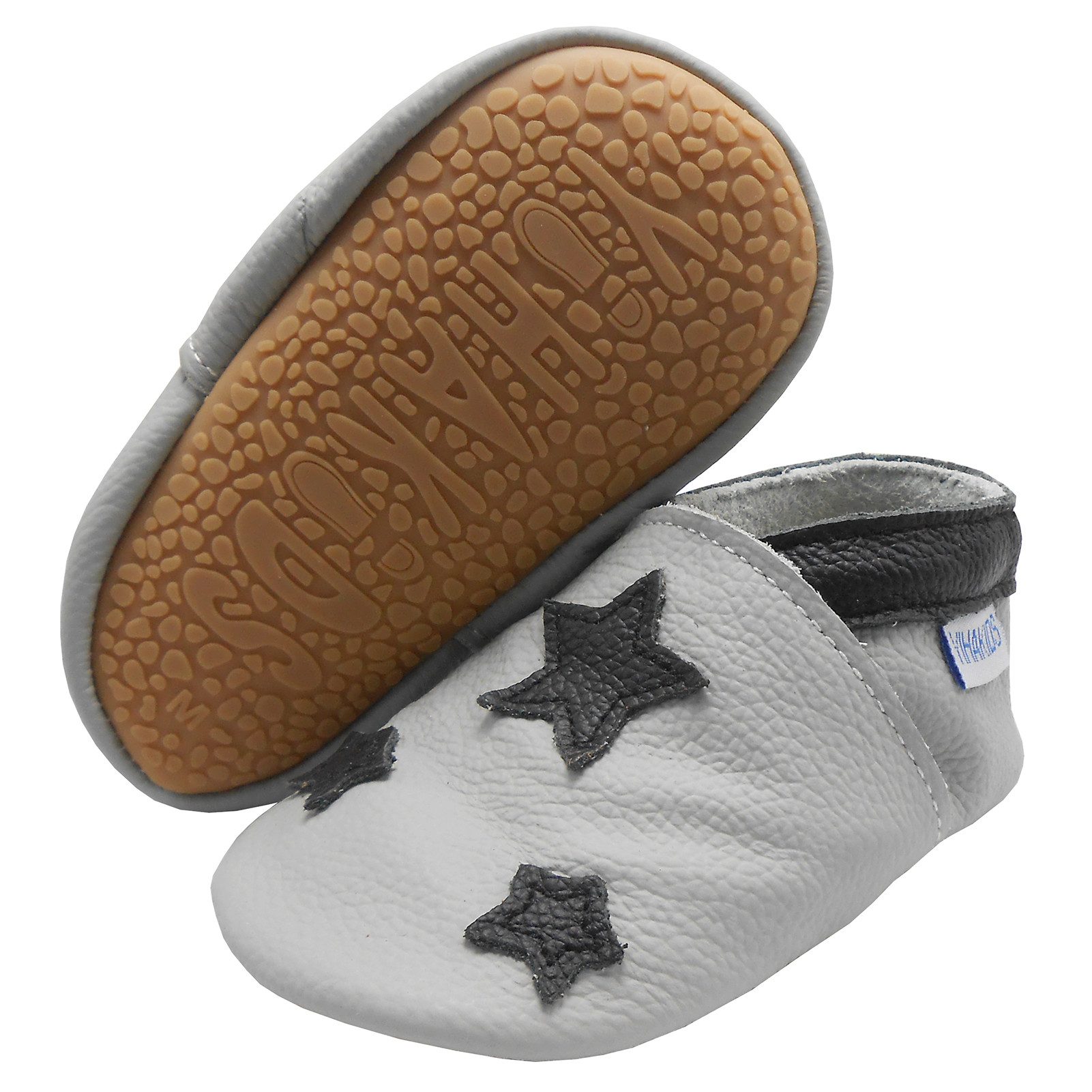 Yihakids Weiches Leder Baby Krabbelschuhe für draußen mit Gummisohle Stern Krabbelschuh Gummisohle