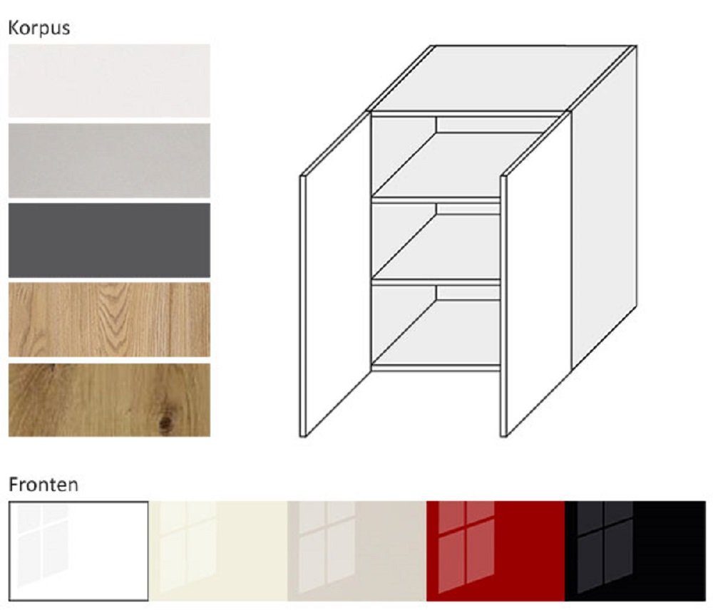 PLATINIUM Feldmann-Wohnen Front und Küchenschrank) (Küchenhängeschrank, Hängeschrank Frontfarbe weiß PN-W3/60 / Korpus wählbar - Korpus- weiß Hochglanz matt