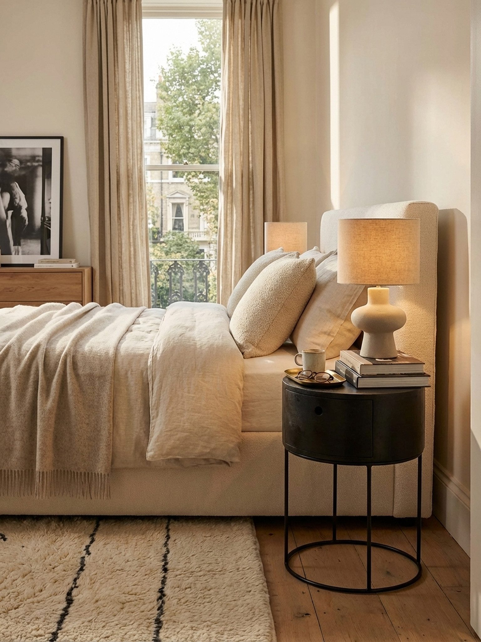 KADIMA DESIGN Nachttisch Nachtkonsole mit Schublade aus Massivholz, rund, modern, vormontiert (Handgefertigt aus Naturmaterial, ideal als Beistelltisch nutzbar), Stauraum für Bücher und Zubehör, geeignet für Boxspringbetten
