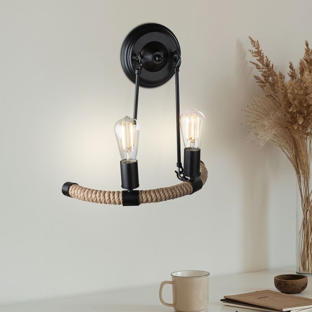 etc-shop Wandleuchte, Leuchtmittel nicht inklusive, Design Wand Lampe schwarz Wohn Zimmer Beleuchtung Hanf Seil