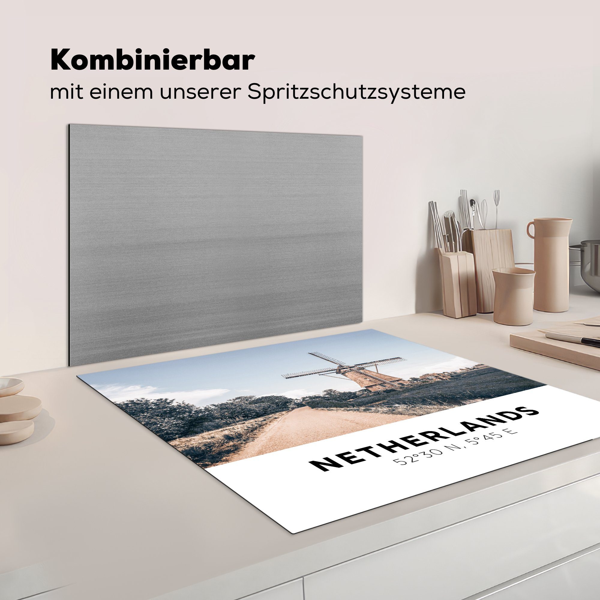 cm, Ceranfeldabdeckung, (1 Niederlande - Arbeitsplatte MuchoWow tlg), Herdblende-/Abdeckplatte Natur, küche für Mühle Vinyl, - 78x78