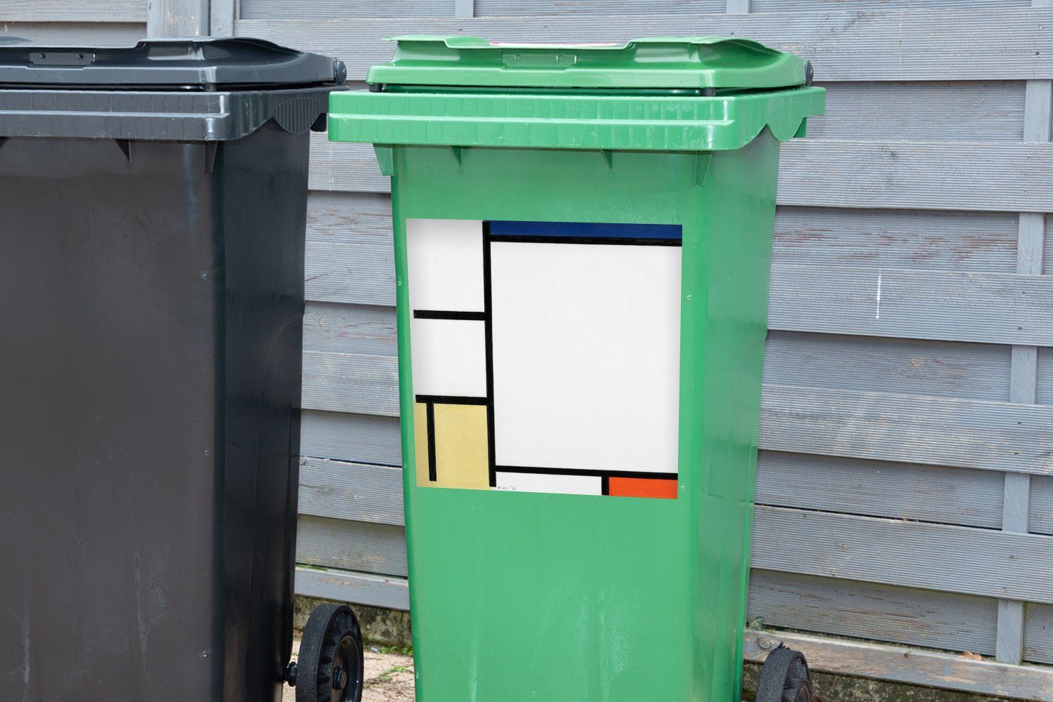 Mülleimer-aufkleber, (1 mit Rot Container, - Mondrian Komposition Sticker, St), Wandsticker Gelb, Blau, Piet MuchoWow Schwarz und Mülltonne, Abfalbehälter