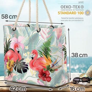 VOID Strandtasche (1-tlg), Tropen Flamingos Beach Bag Flamingo Safari Zoo Vogel Blumen Palmen-Blätter