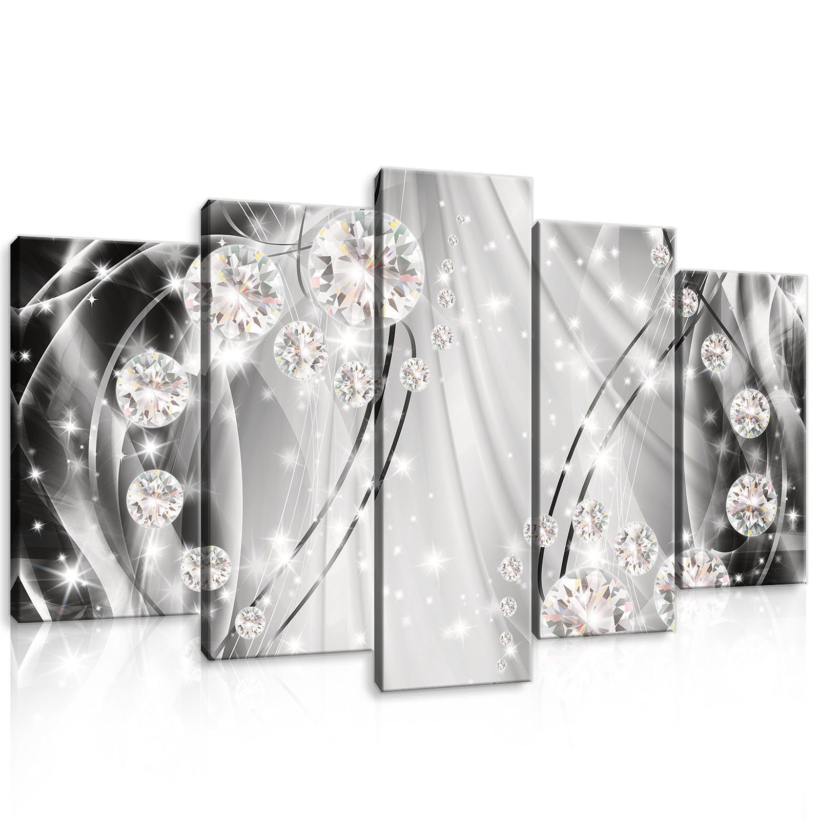 Wallarena Leinwandbild Diamanten Silber Abstrakt Wohnzimmer Schlafzimmer Wandbild Modern, Glamour (Set 5 teilig, 5 St), Wandbilder Leinwandbilder Leinwand Bilder Bild Groß Aufhängefertig