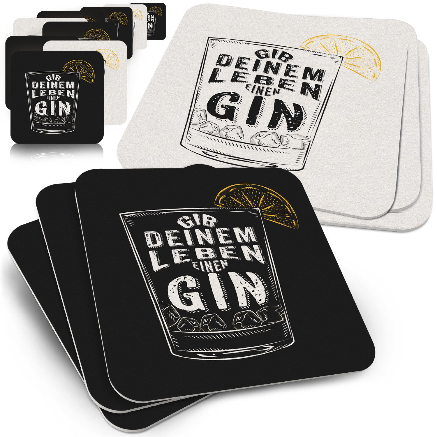 Funke & Brand Bierdeckel Gin - 50er Set "Gib deinem Leben einen Gin" Fun Untersetzer