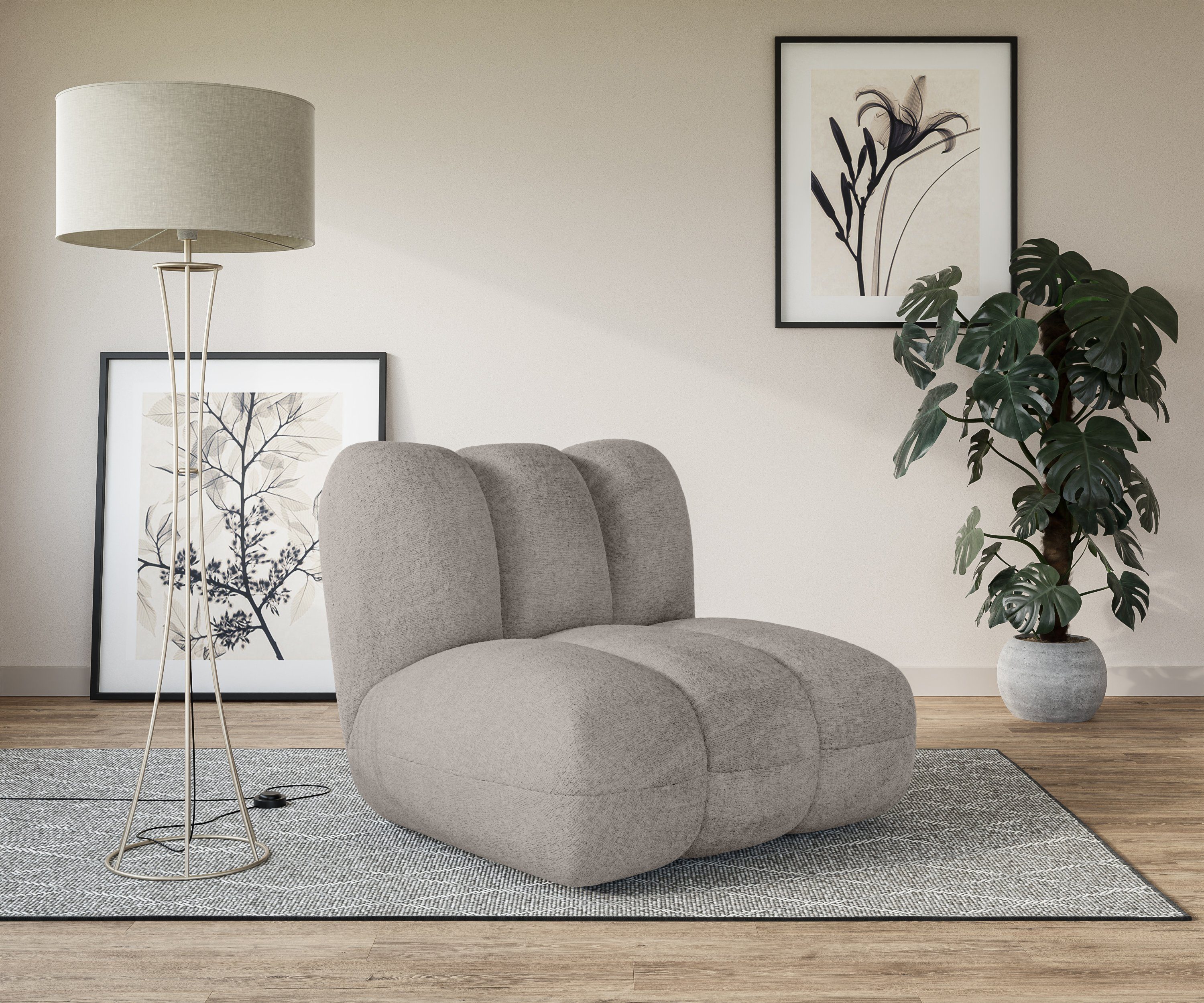 LeGer Home by Lena Gercke Sessel Priya Loungesessel, moderne Steppung, auch in Bouclé, perfektes Einzelstück, gemütlich und modern, B/T/H: 102,5/106,5/83 cm