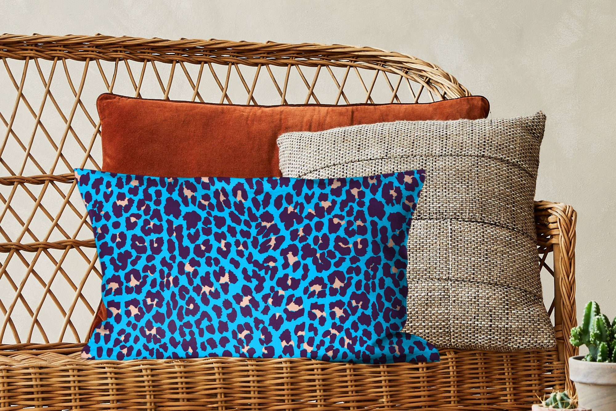 Design - Dekokissen mit Dekokissen Leopardenmuster MuchoWow Füllung, Blau, Dekoration, Wohzimmer Zierkissen, - Schlafzimmer