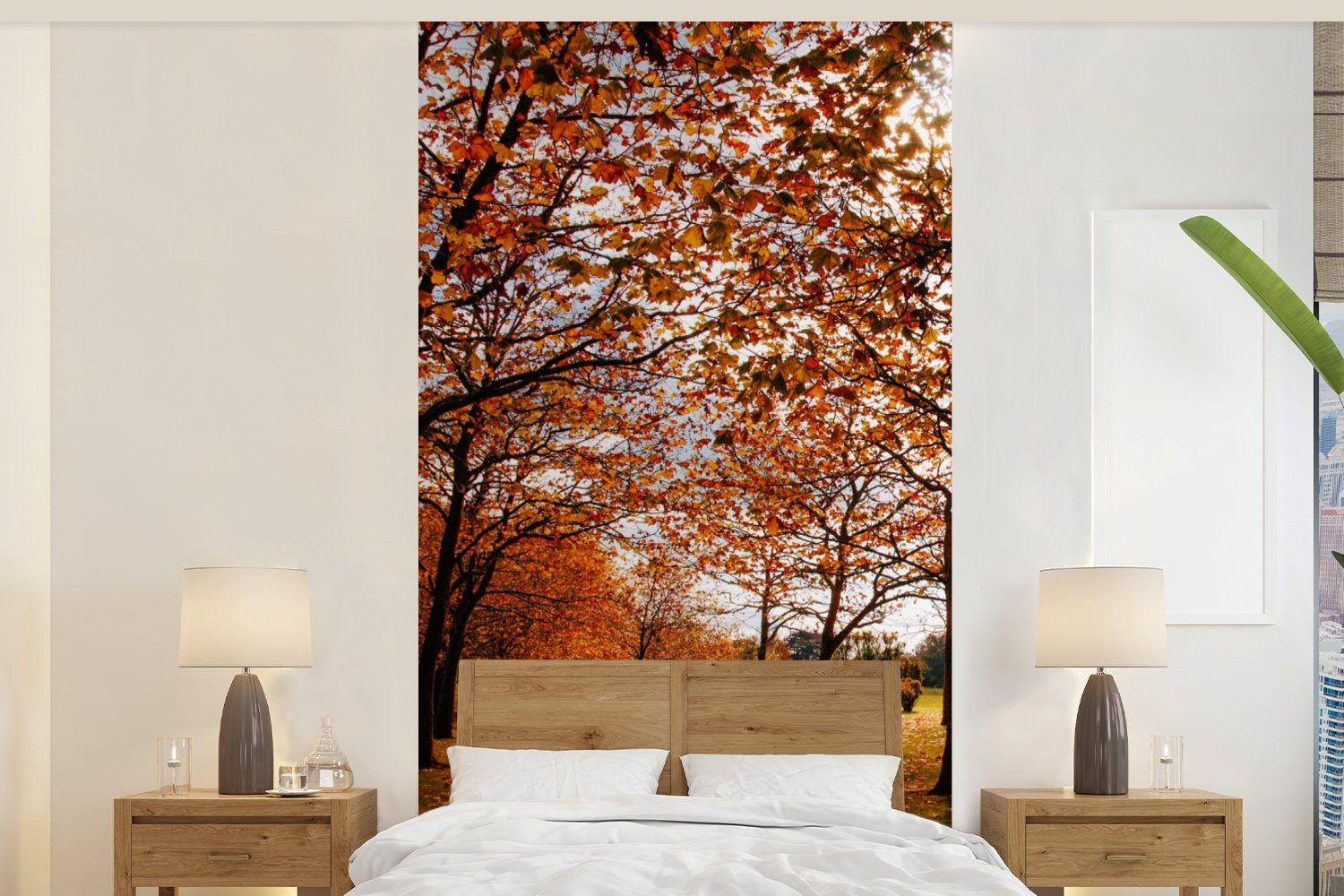 MuchoWow Fototapete Herbst - Herbstblätter - Natur, Matt, bedruckt, (2 St), Vliestapete für Wohnzimmer Schlafzimmer Küche, Fototapete
