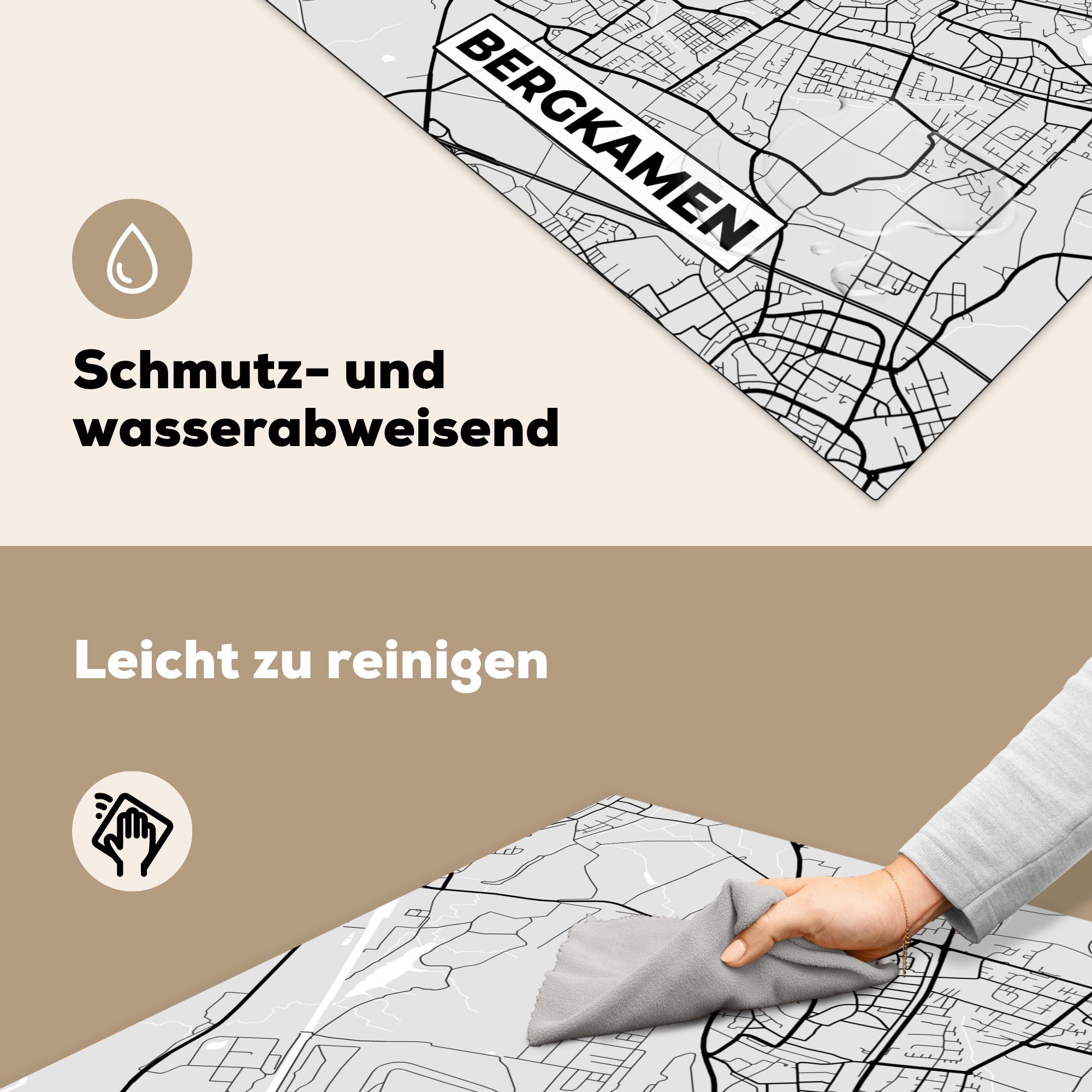 von - - Herdblende-/Abdeckplatte Karte, küche MuchoWow Karte Ceranfeldabdeckung, Bergkamen Vinyl, - Arbeitsplatte tlg), Stadtplan cm, 78x78 (1 Deutschland für