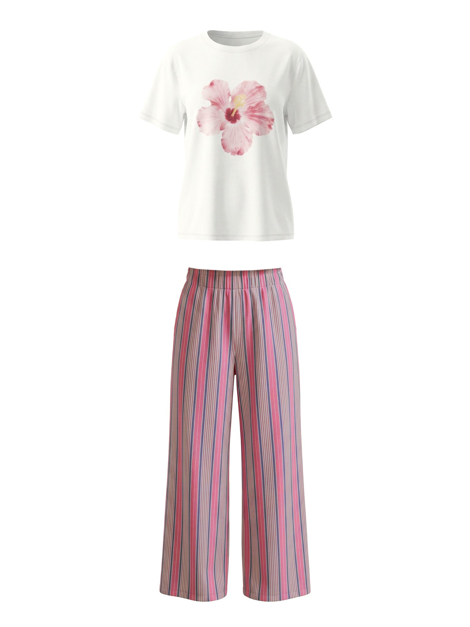 Imily Bela Hausanzug Damen Lässiges Heimset (Set, 2 tlg., Einfaches T-Shirt + Hochgeschnittene Weite Hose) mit Rundhalsausschnitt